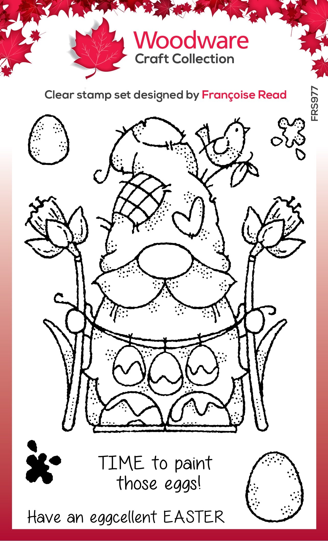 Woodware Clear Singles Egg Painting Gnome 4 in x 6 in Stamp