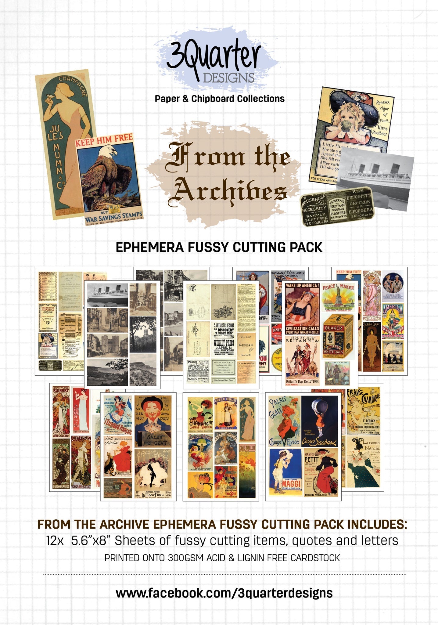 3Quarter Designs Ephemera Fussy Cutting Pack - From The Archives