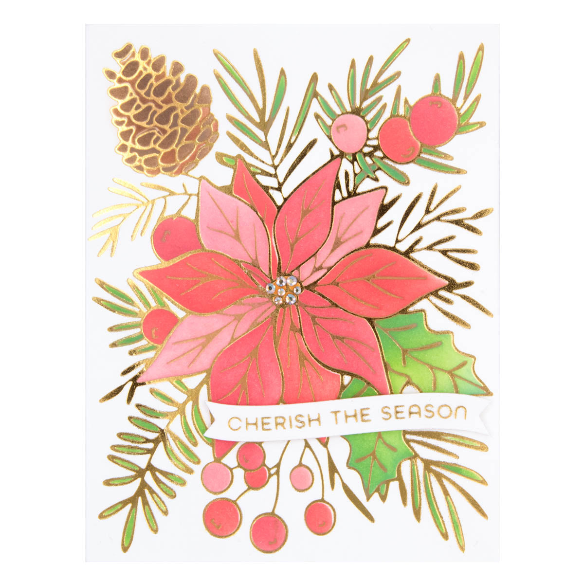 Full Bloom Poinsettia Hot Foil Plate from the Glimmer for the Holidays Collection