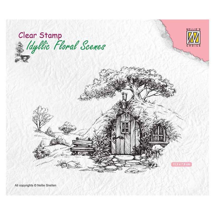 Nellie's Choice Clear Stamp Idyllic Floral Scene with Old House