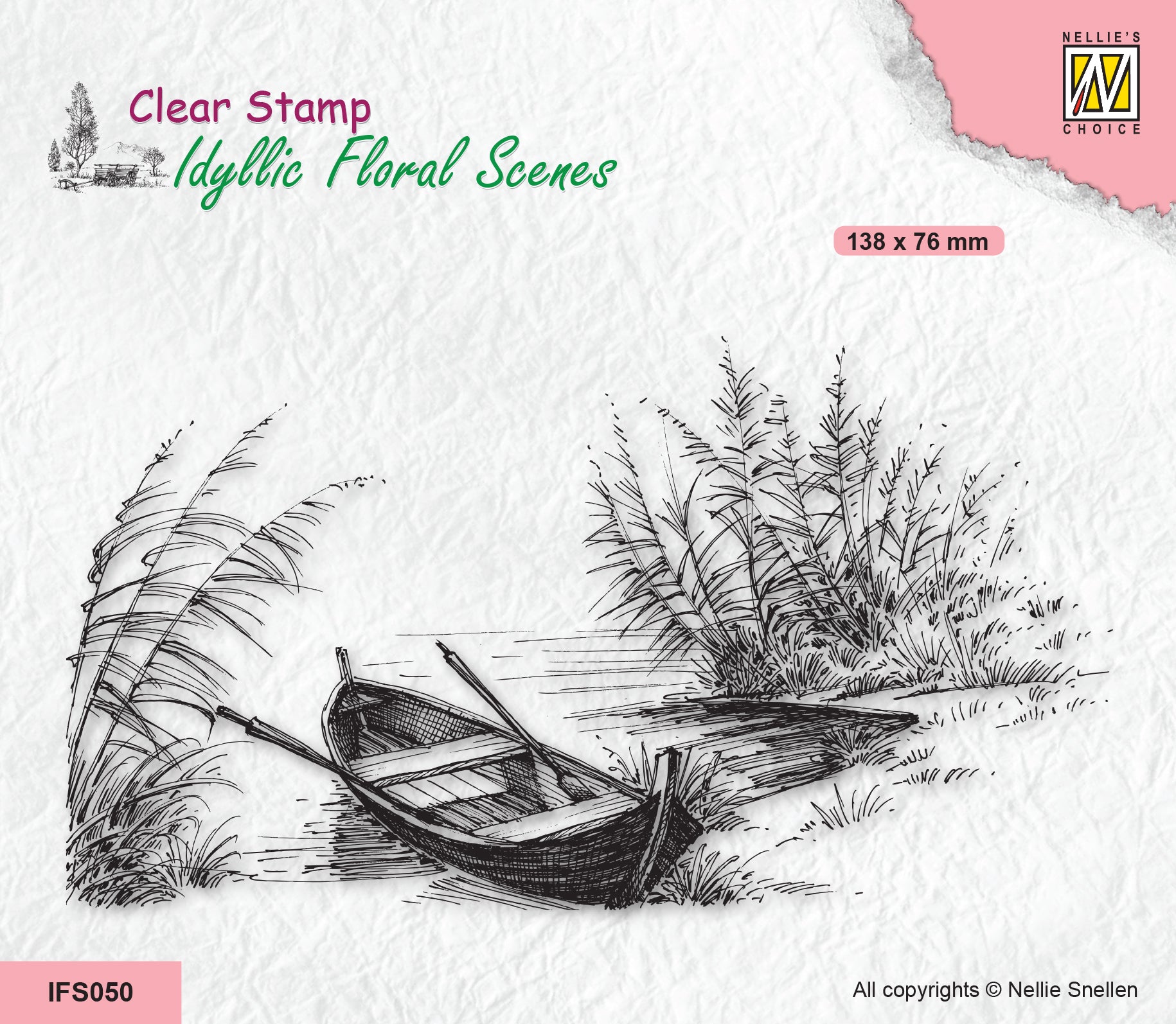 Nellie's Choice Clear Stamp Idyllic Floral Scene - Lake With Rowing Boat