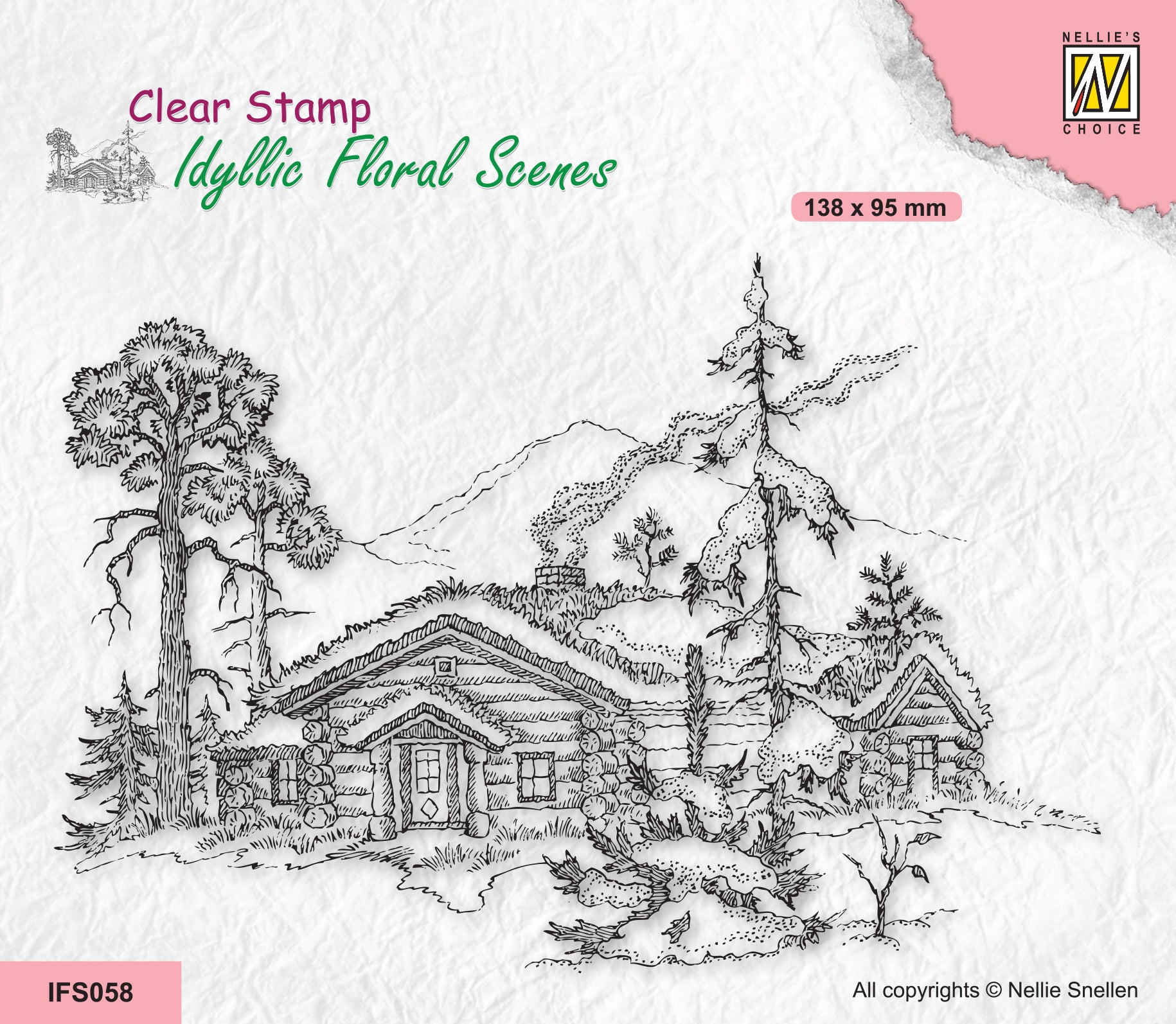 Nellie's Choice Clear Stamp Idyllic Floral Scene - Wintery Scene With House And Trees