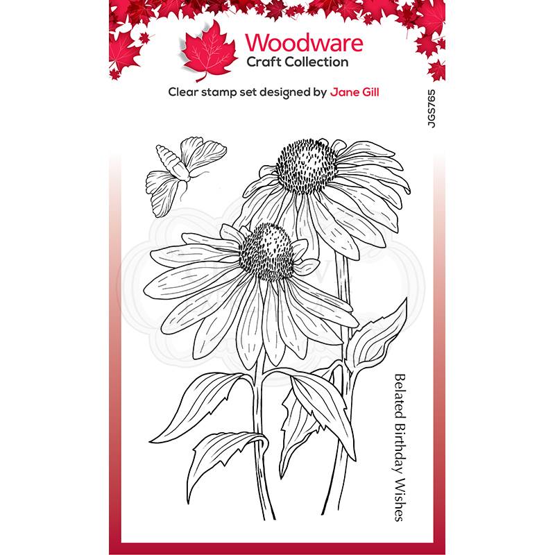 Woodware Clear Singles Echinacea and Moth 4 in x 6 in Stamp