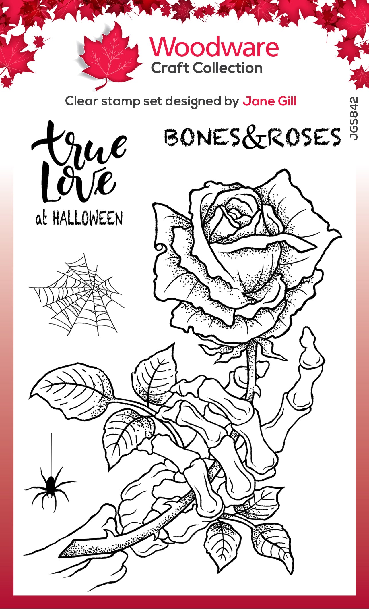 Woodware Clear Singles Bones & Rose 4 in x 6 in Stamp Set