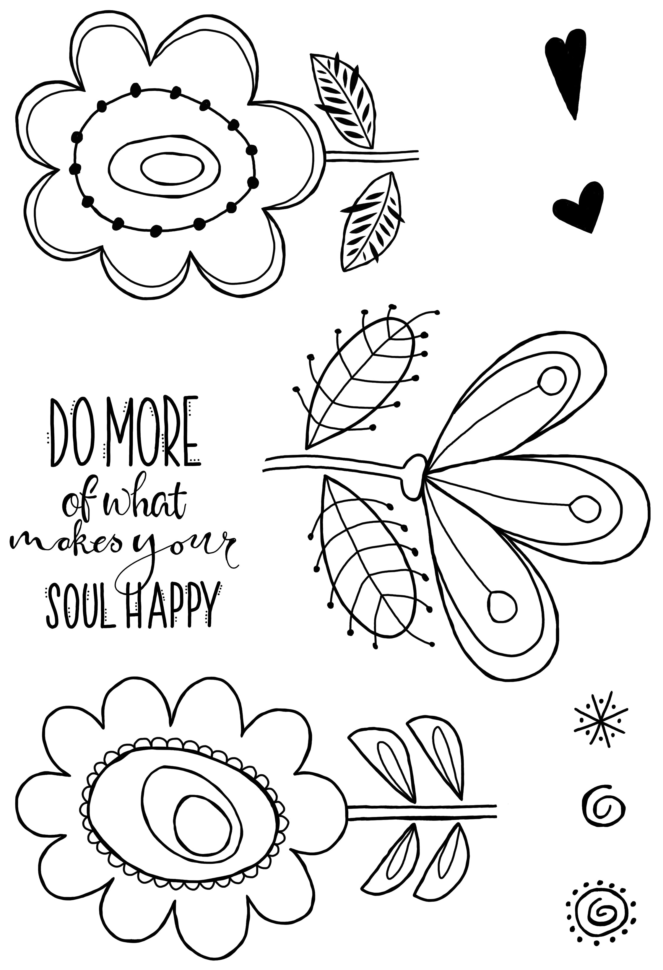 Woodware Clear Singles Petal Doodles Happy Soul 4 in x 6 in Stamp Set