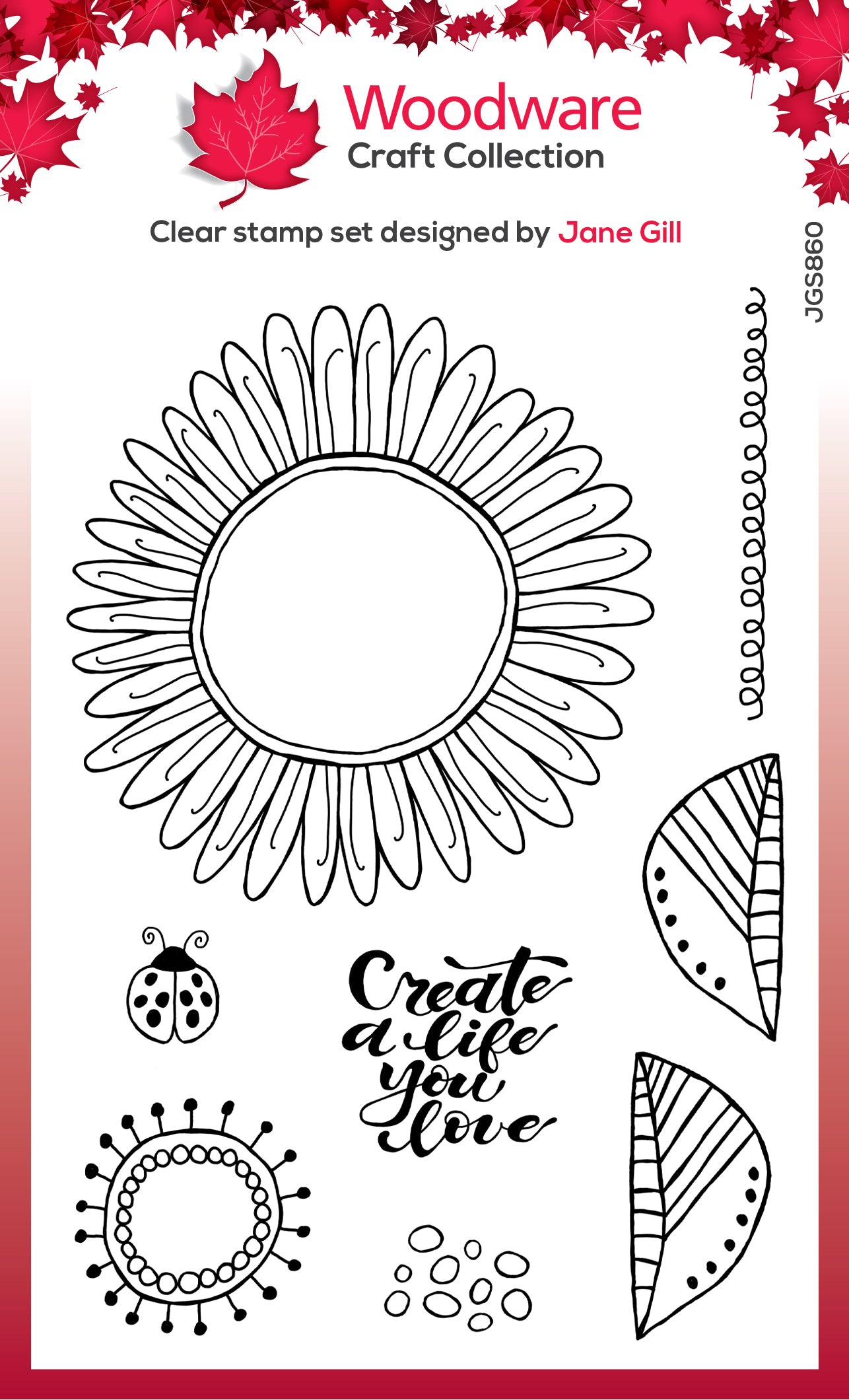 Woodware Clear Singles Petal Doodles Live Life 4 in x 6 in Stamp Set