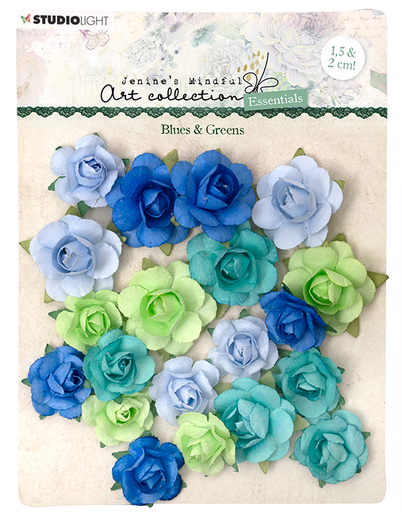 JMA Paper Flowers Blues & Greens 2cm&1.5cm Essentials 90x120x10mm 20 PC nr.08