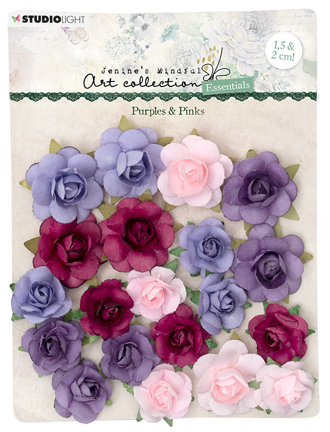 JMA Paper Flowers Purples & Pinks 2cm&1.5cm Essentials 90x120x10mm 20 PC nr.09