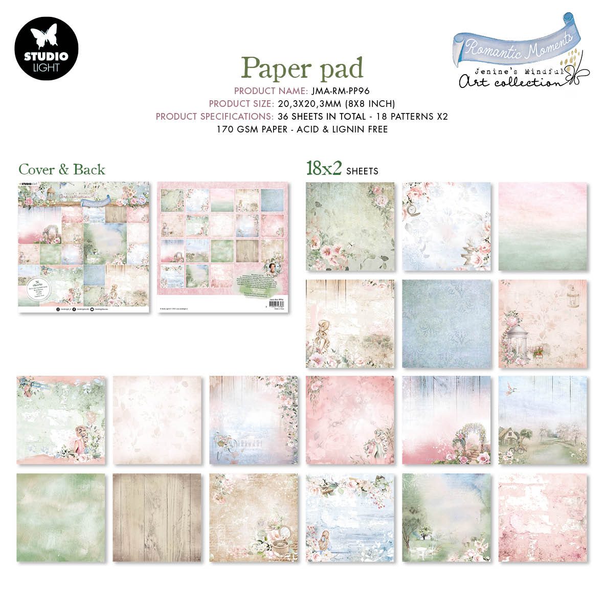 JMA Paper Pad Background Patterns Romantic Moments 203x203x9mm 36 SH nr.96