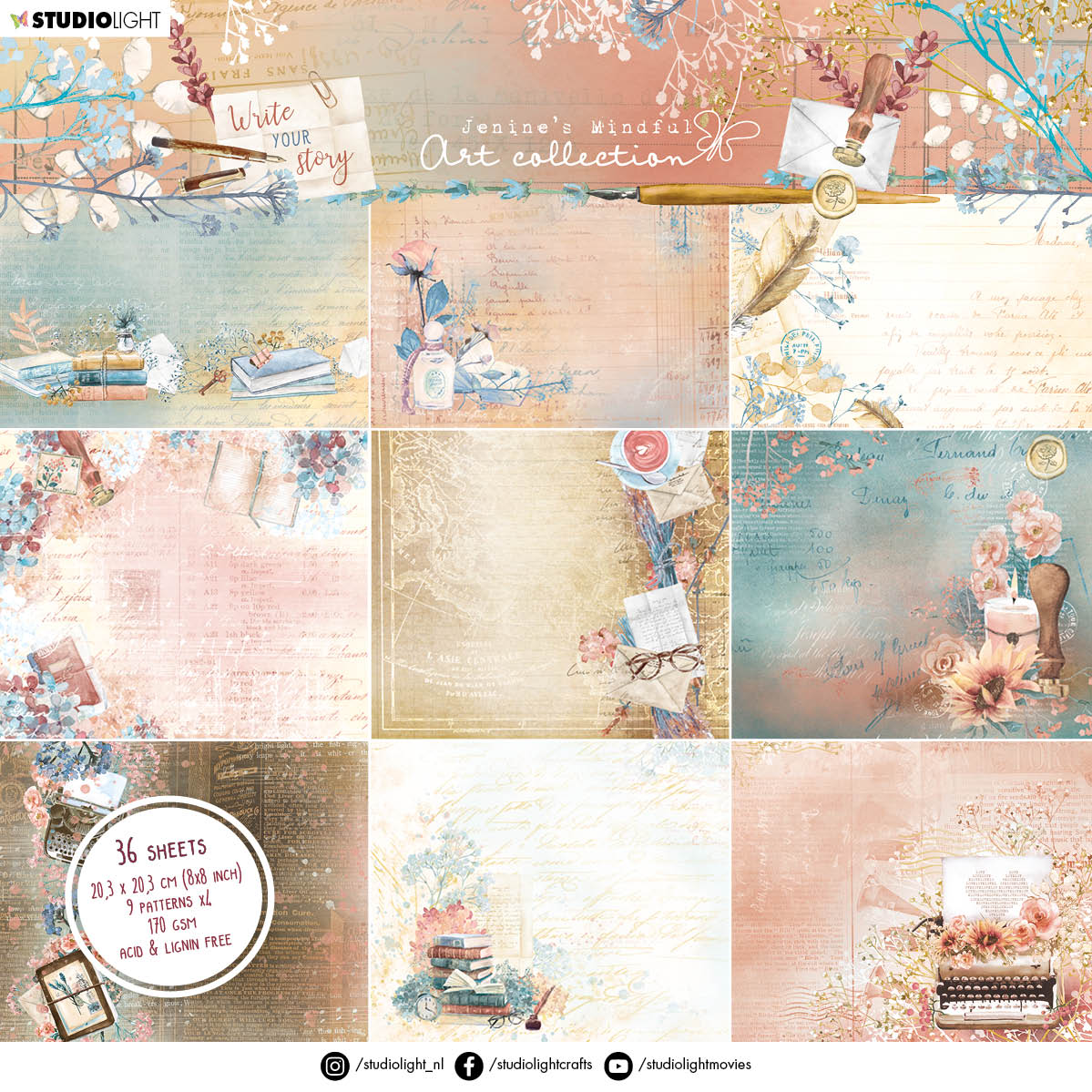 JMA Paper Pad Decorative Paper Write Your Story 203x203x9mm 36 SH nr.34