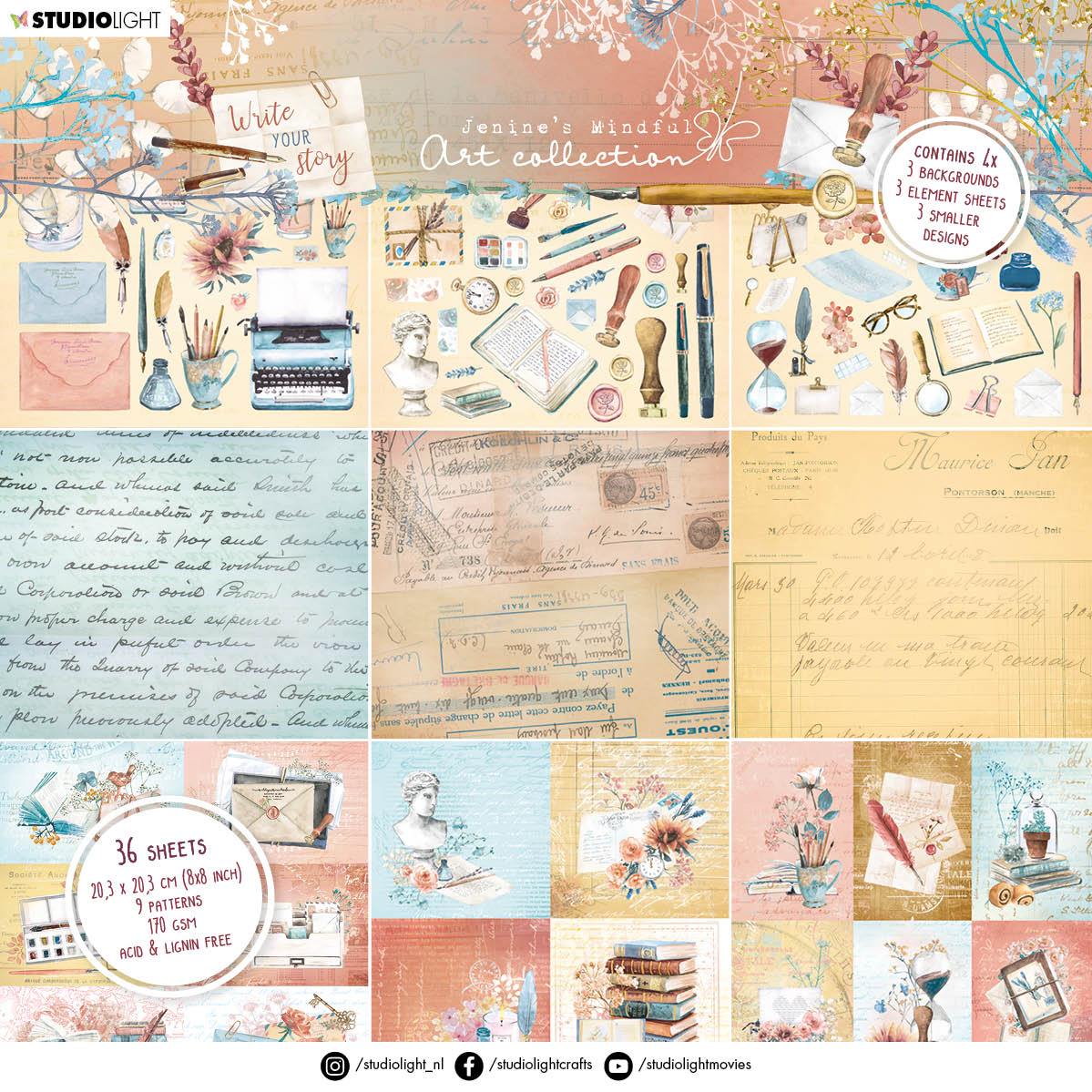 JMA Paper Pad Mixed Designs Write Your Story 203x203x9mm 36 SH nr.35