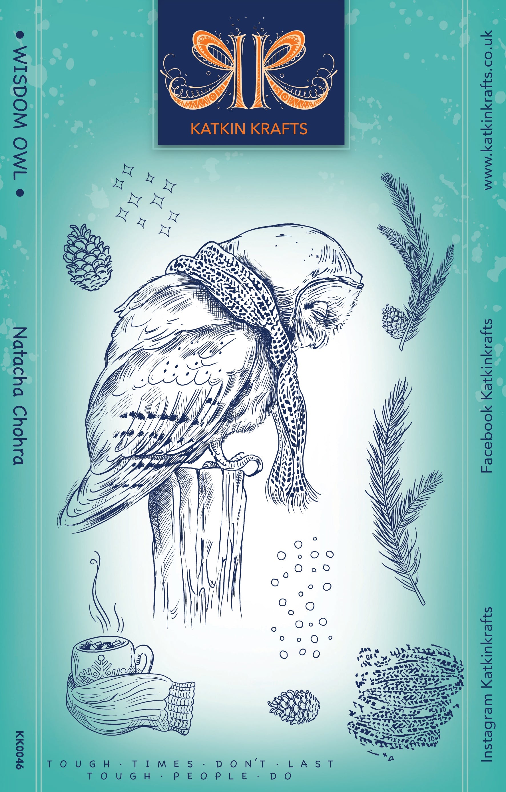 Katkin Krafts Wisdom Owl 6 in x 8 in Clear Stamp Set