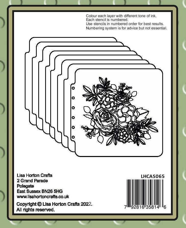 Lisa Horton Crafts 6x6 Layering Stencils - Corner Rose Cluster