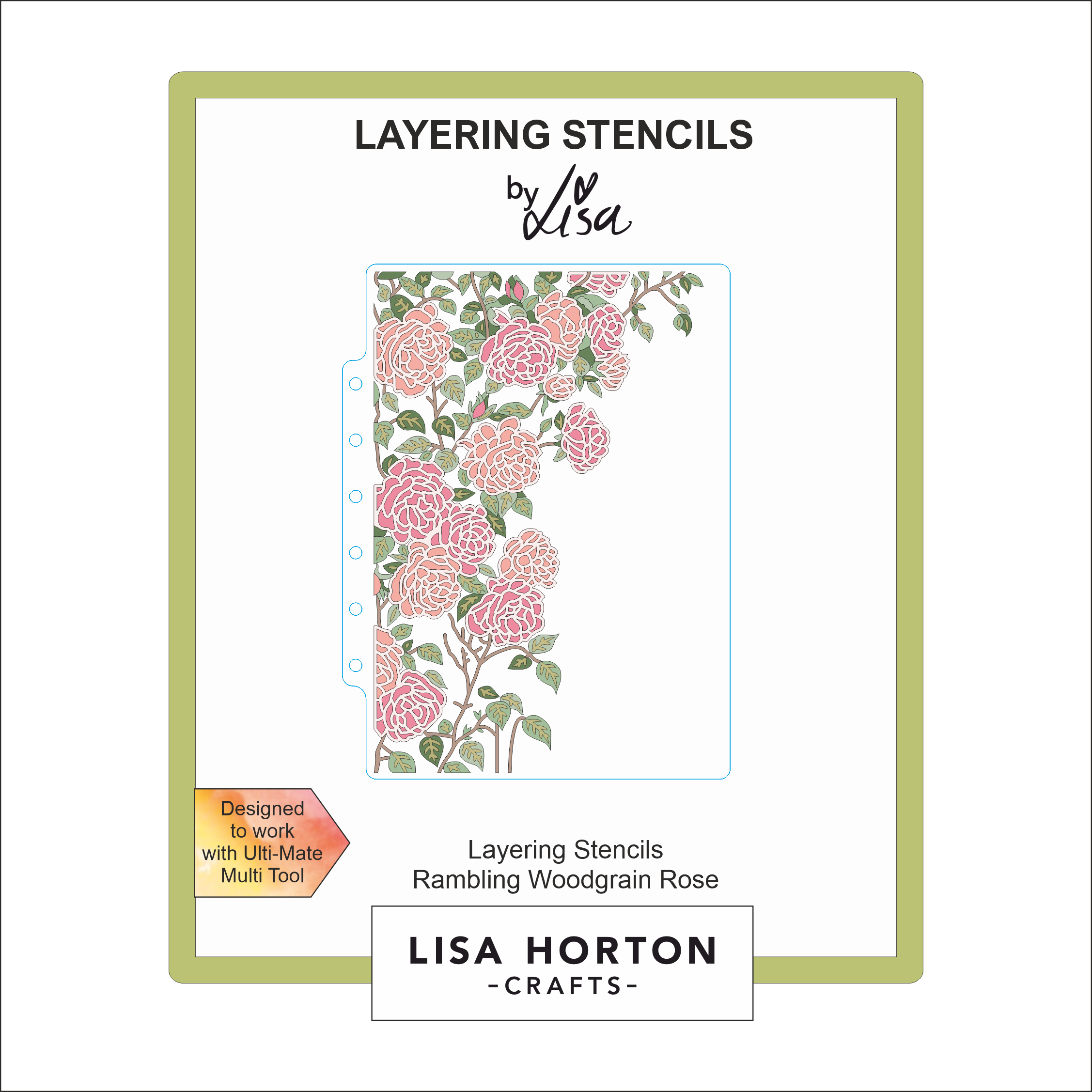 Lisa Horton Crafts Rambling Woodgrain Rose 5x7 Layering Stencils
