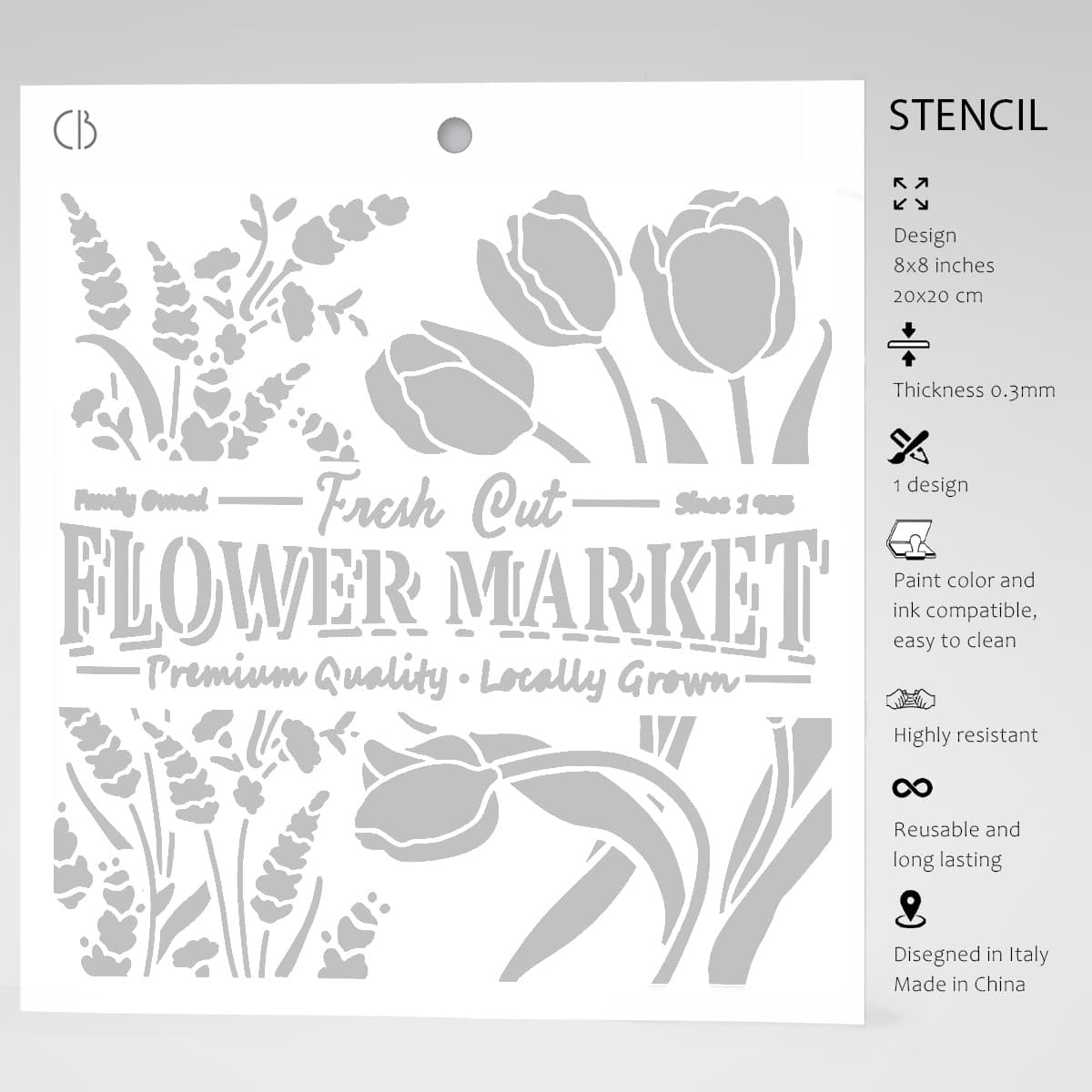 Ciao Bella Texture Stencil 8x8 Flower Market