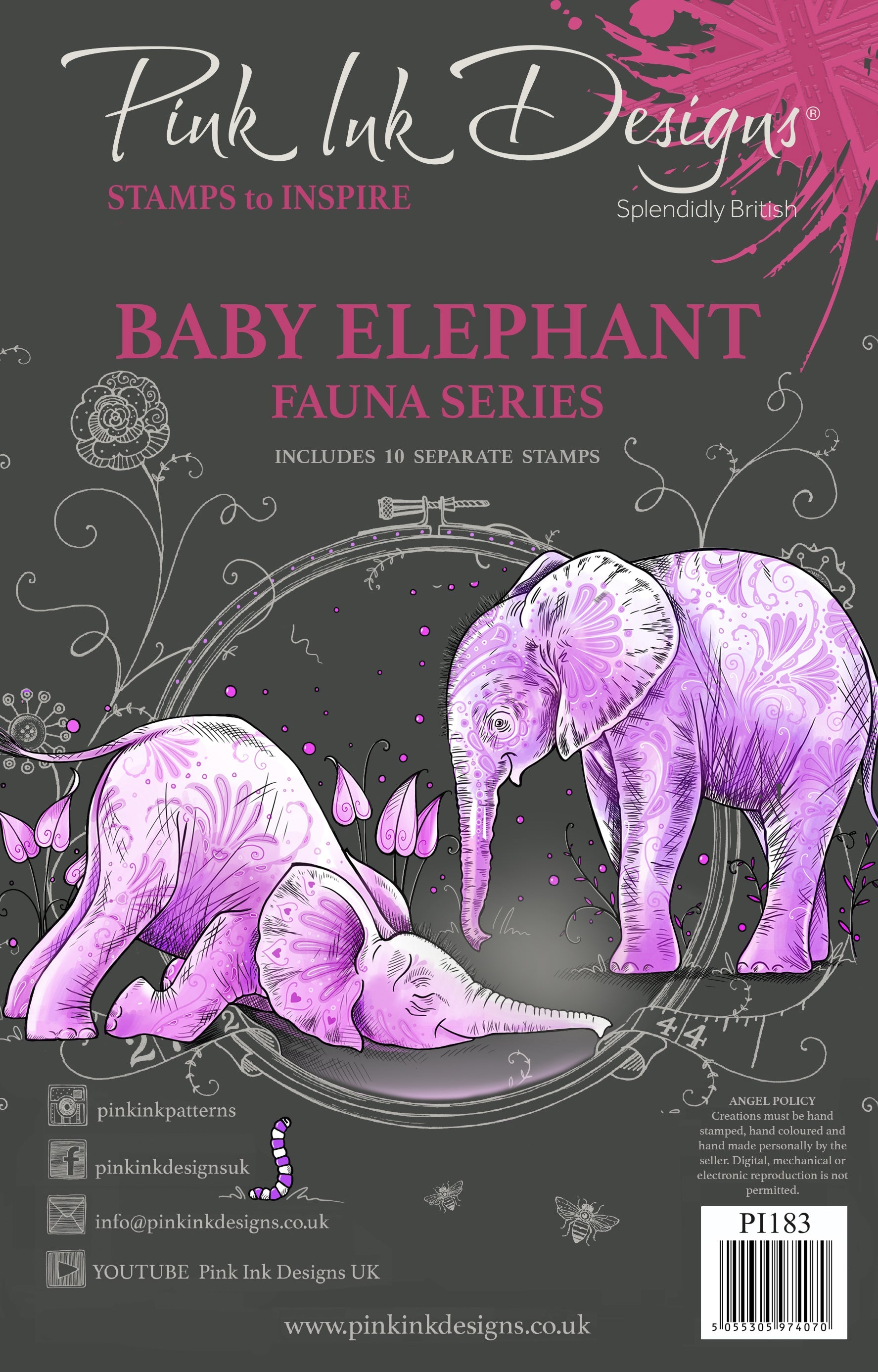 Pink Ink Designs Baby Elephant 6 in x 8 in Clear Stamp Set