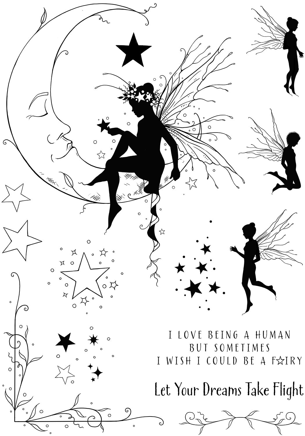 Pink Ink Designs Moon Fairy 6 in x 8 in Clear Stamp Set