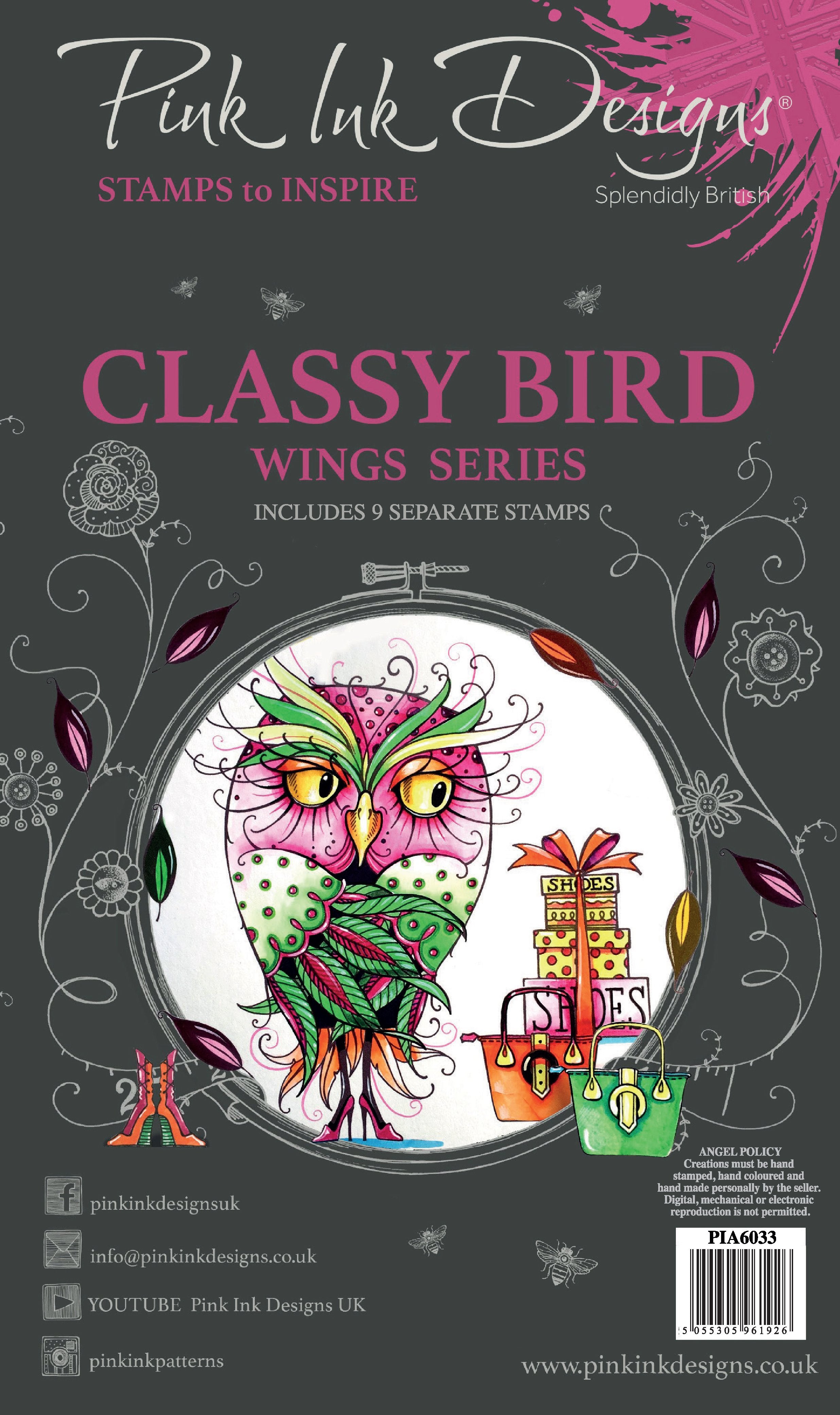 Pink Ink Designs Classy Bird A6 Clear Stamp Set