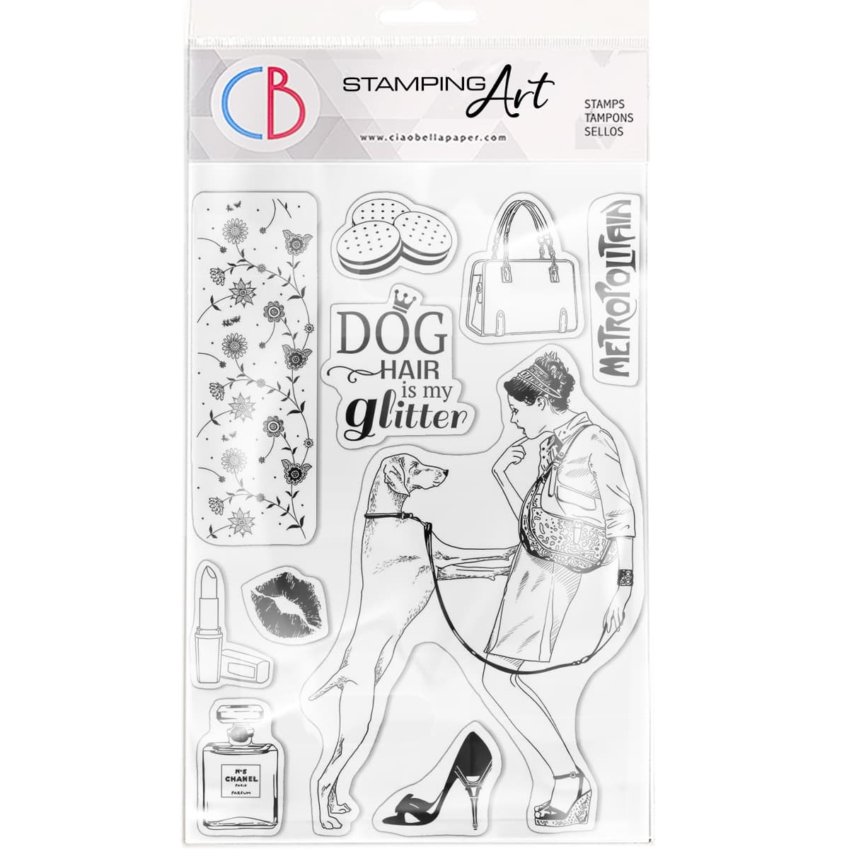 Ciao Bella Clear Stamp Set 6"x8" Dog Hair Is My Glitter