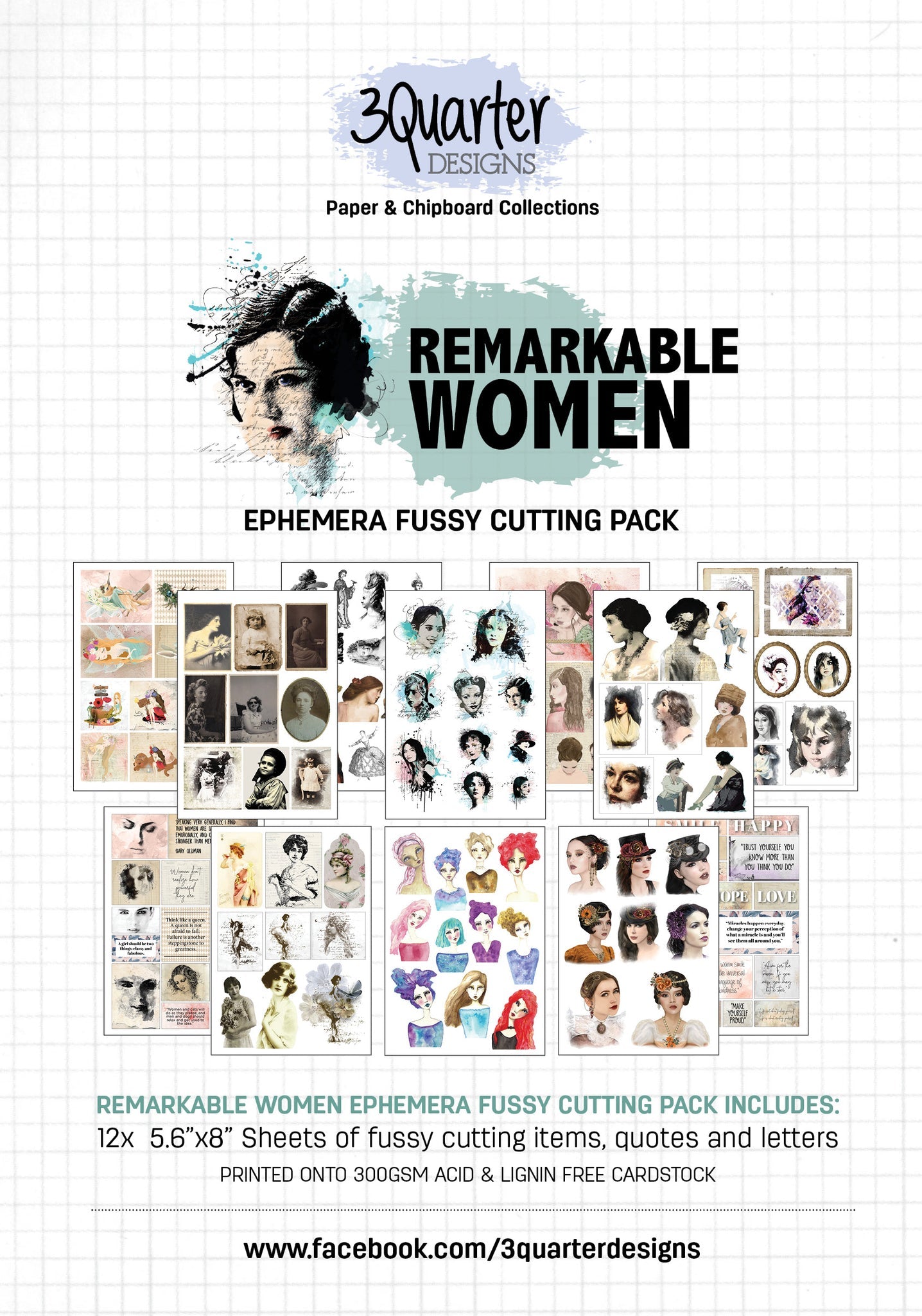 3Quarter Designs Ephemera Fussy Cutting Pack - Remarkable Woman