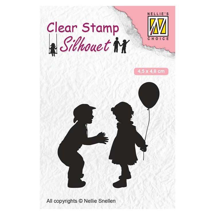 Nellie's Choice Clear Stamps Silhouette Children with Balloon