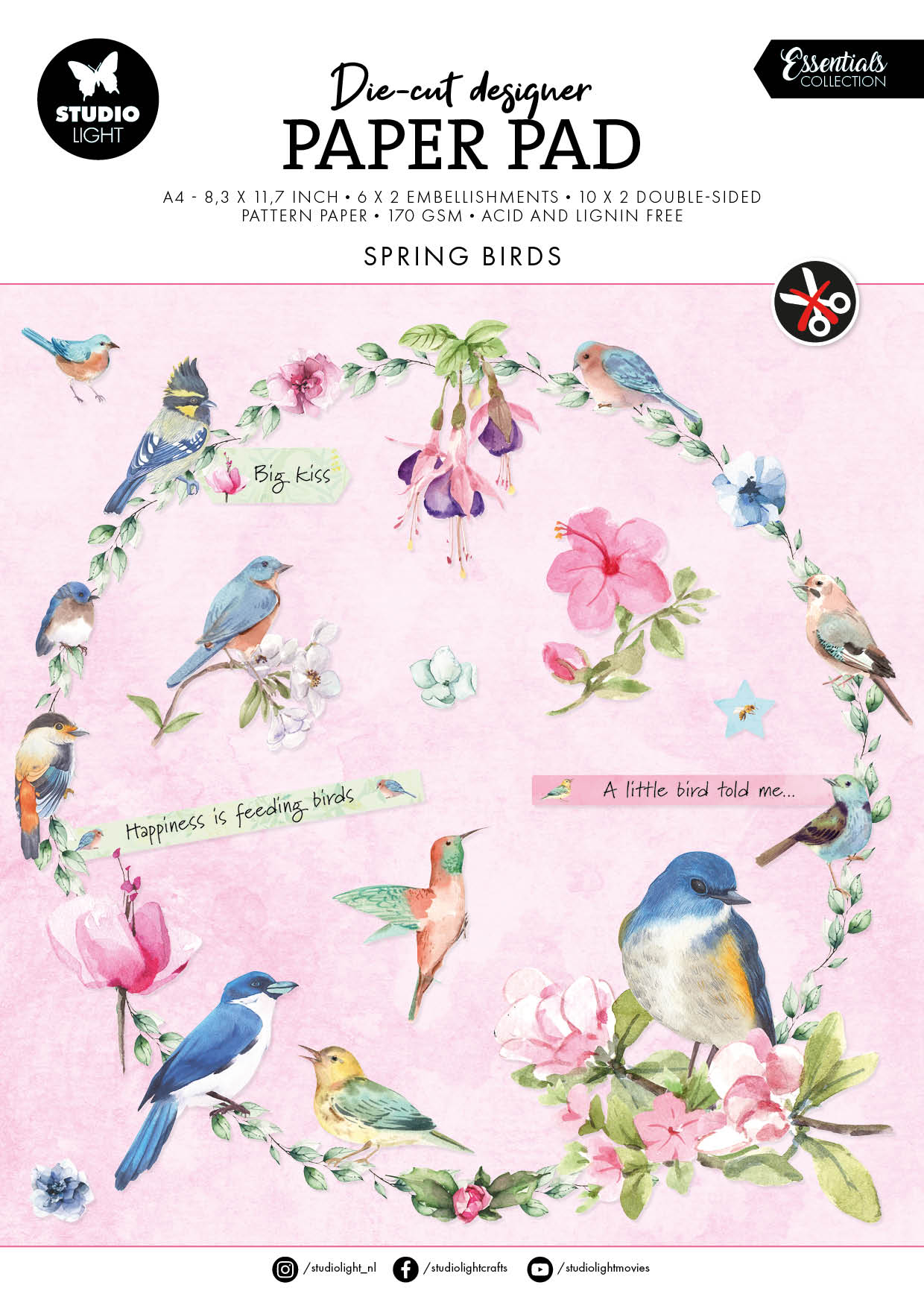 SL Die-Cut Paper Pad Spring Birds Essentials 294x210x9mm 32 SH nr.144