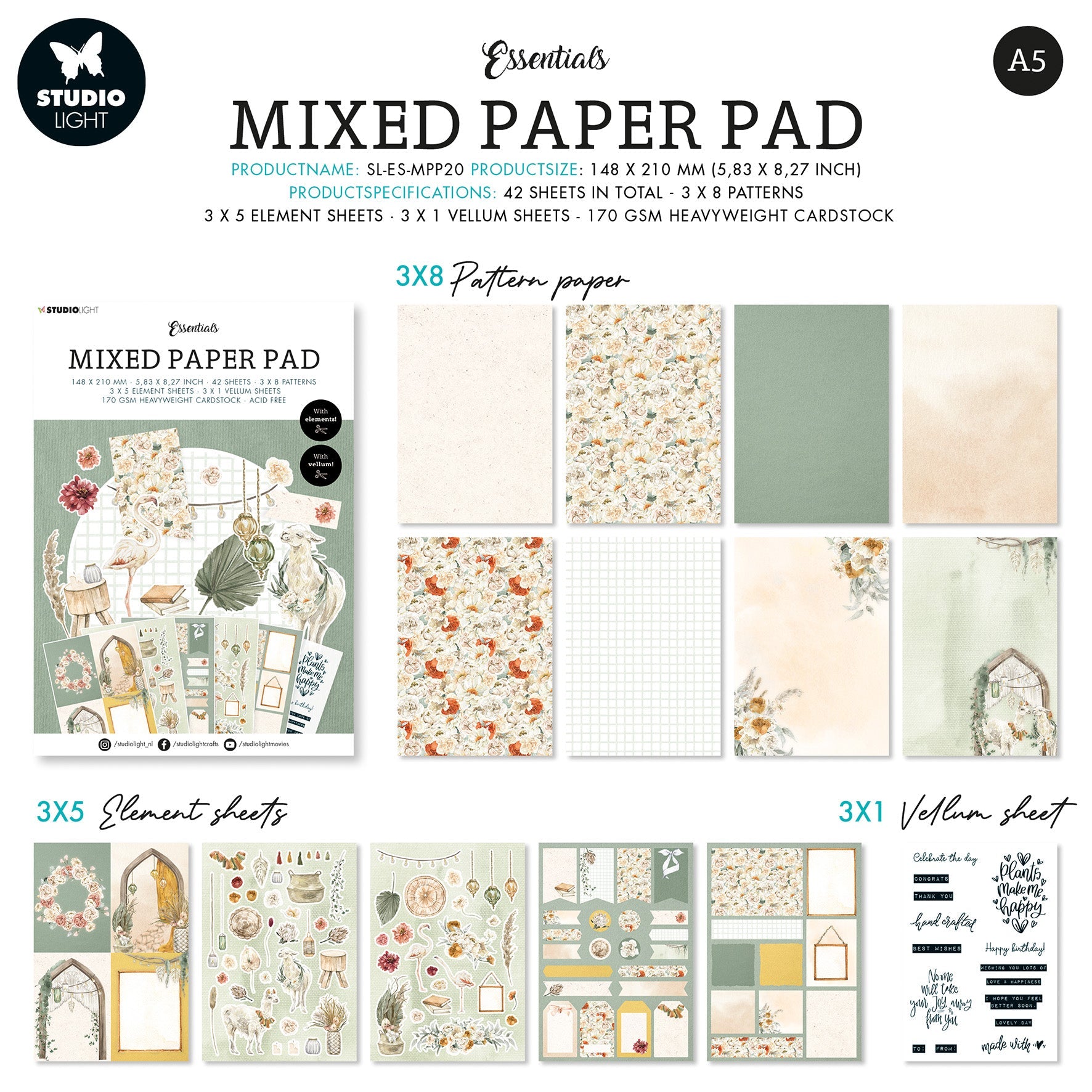 SL Mixed Paper Pad Bohemian Spring Essentials 148x210x9mm 42 SH nr.20