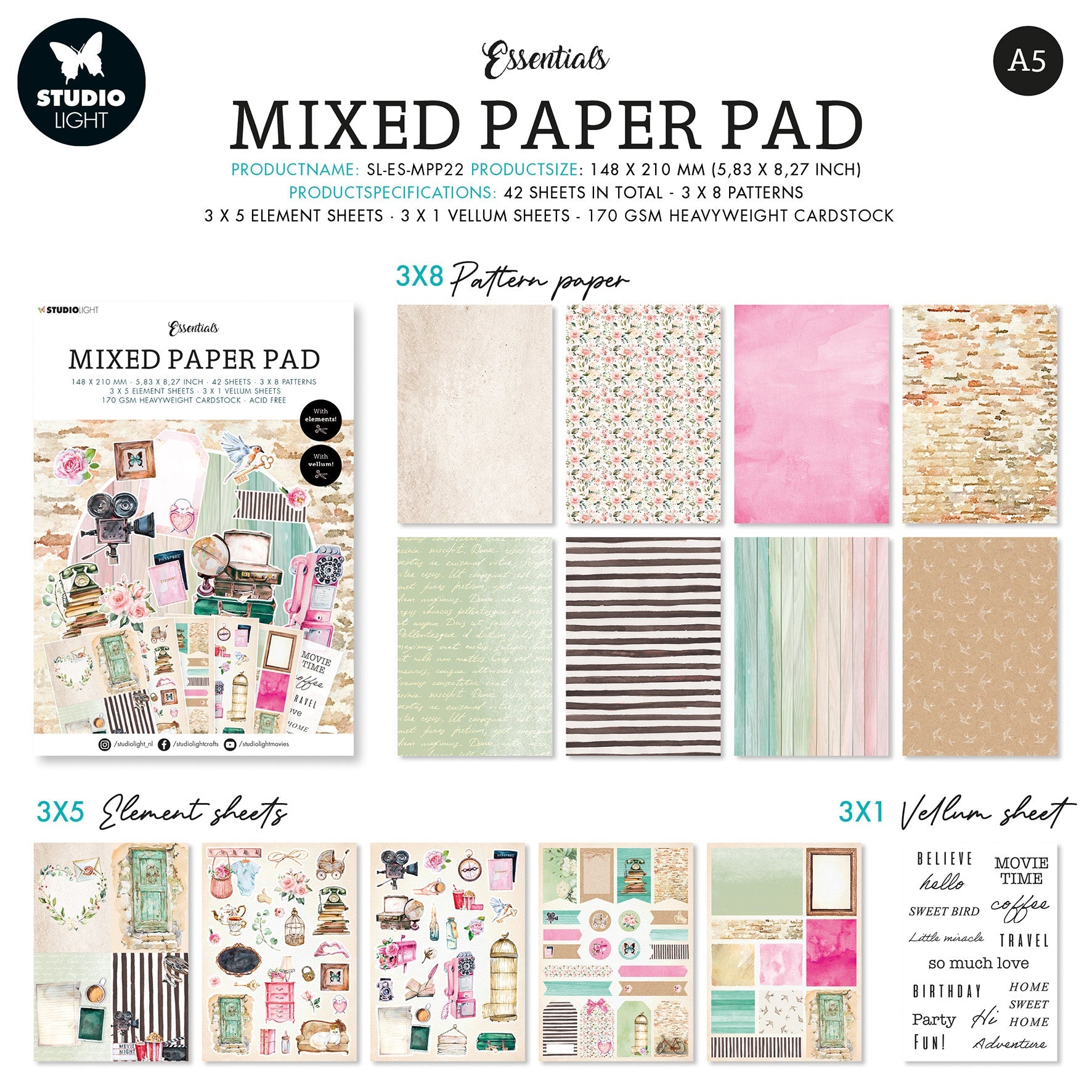 SL Mixed Paper Pad Lovely Vintage Essentials 148x210x9mm 42 SH nr.22