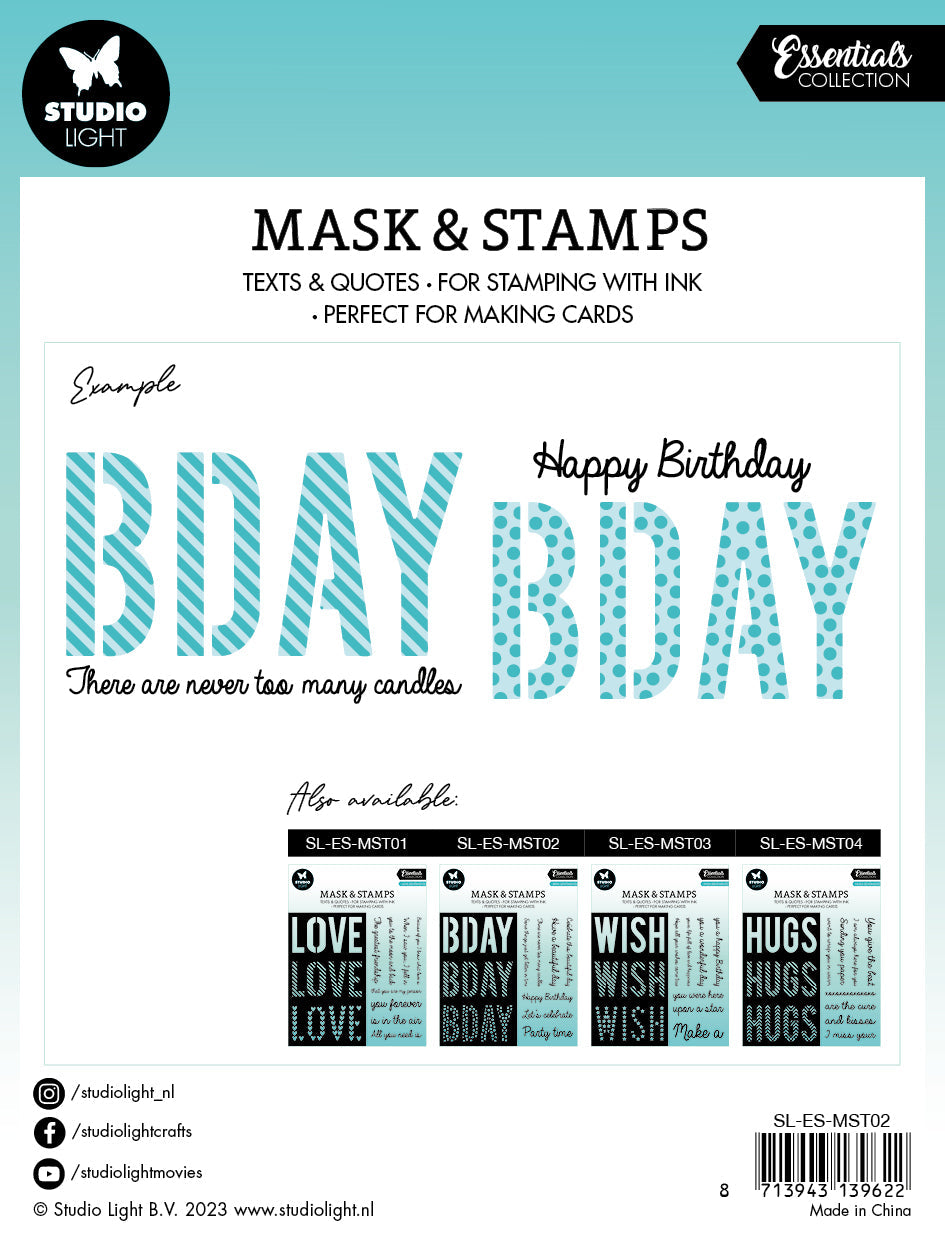 SL Mask & Stamp Bday Sentiments Essentials 155x155x3mm 8 PC nr.02