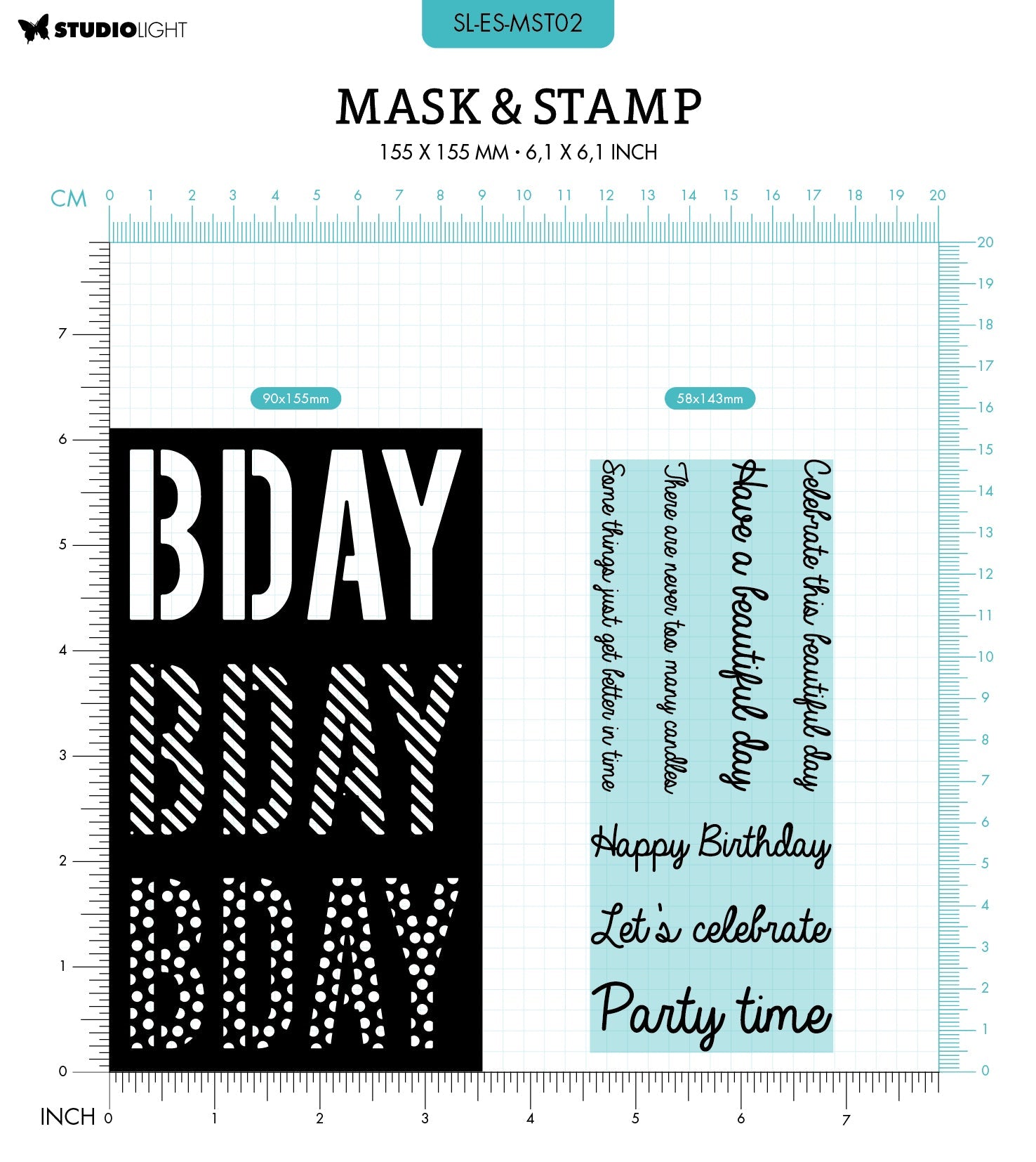 SL Mask & Stamp Bday Sentiments Essentials 155x155x3mm 8 PC nr.02