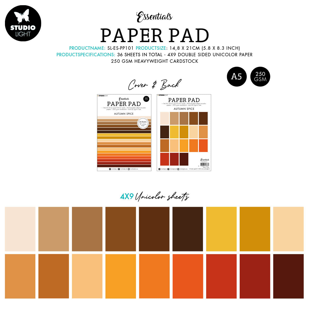 SL Paper Pad Unicolor Paper Autumn Spice Essentials 210x148x9mm 10 PC nr.101