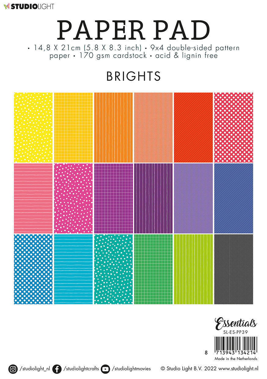 SL Paper Pad Double Sided Unicolor Patterns Bright Essentials 210x148x9mm 36 SH nr.39