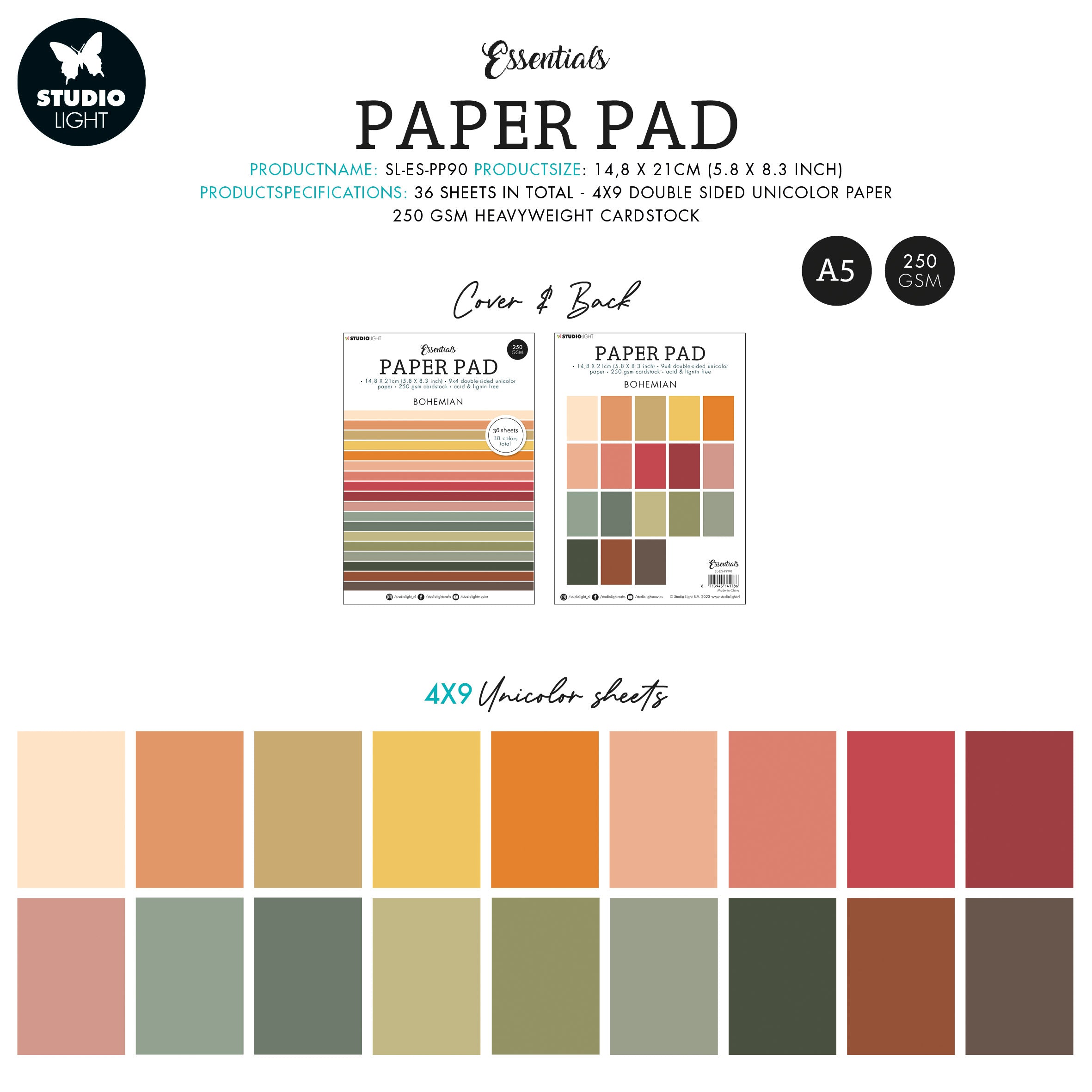 SL Paper Pad Unicolor Paper Bohemian Essentials 210x148x9mm 36 SH nr.90