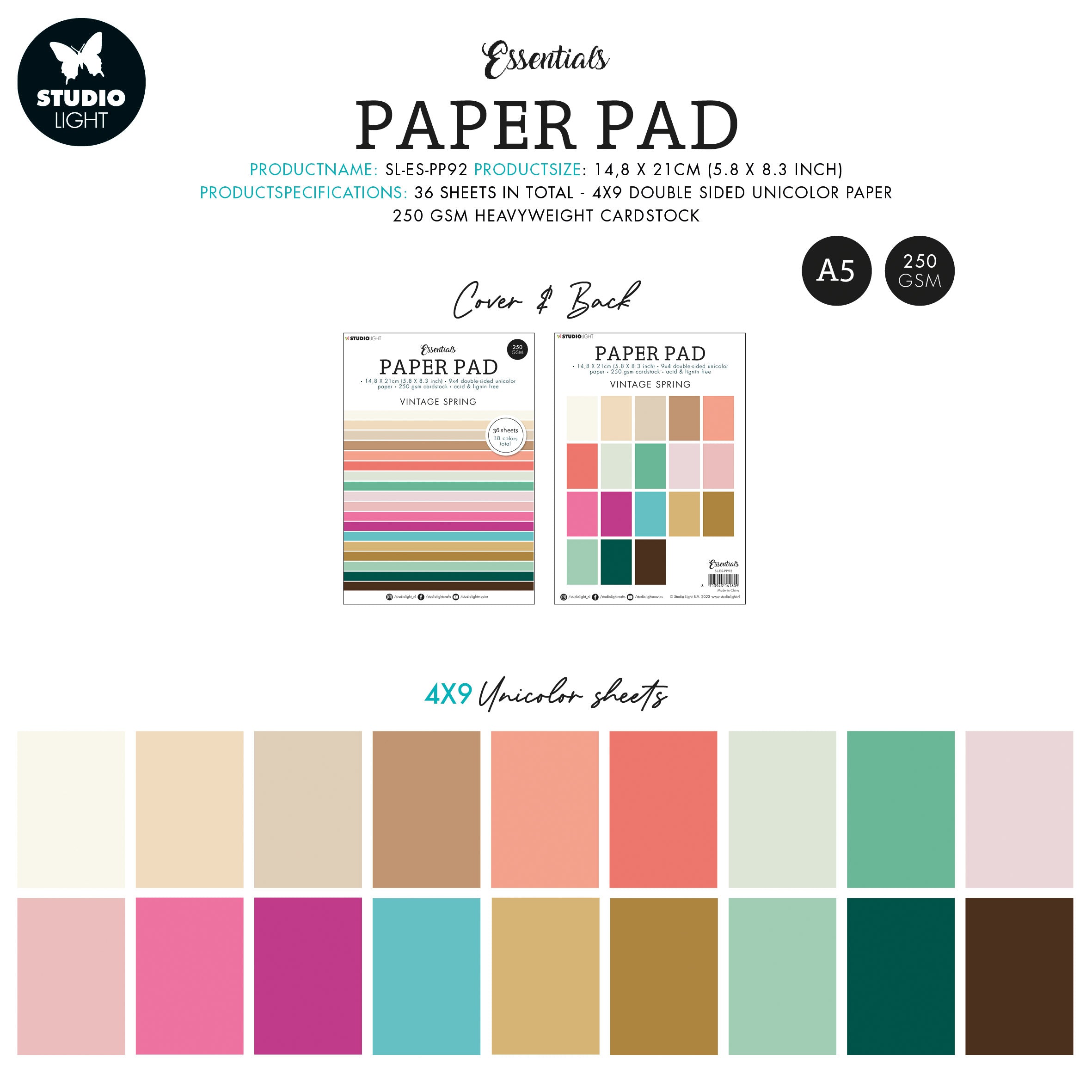 SL Paper Pad Unicolor Paper Vintage Spring Essentials 210x148x9mm 36 SH nr.92