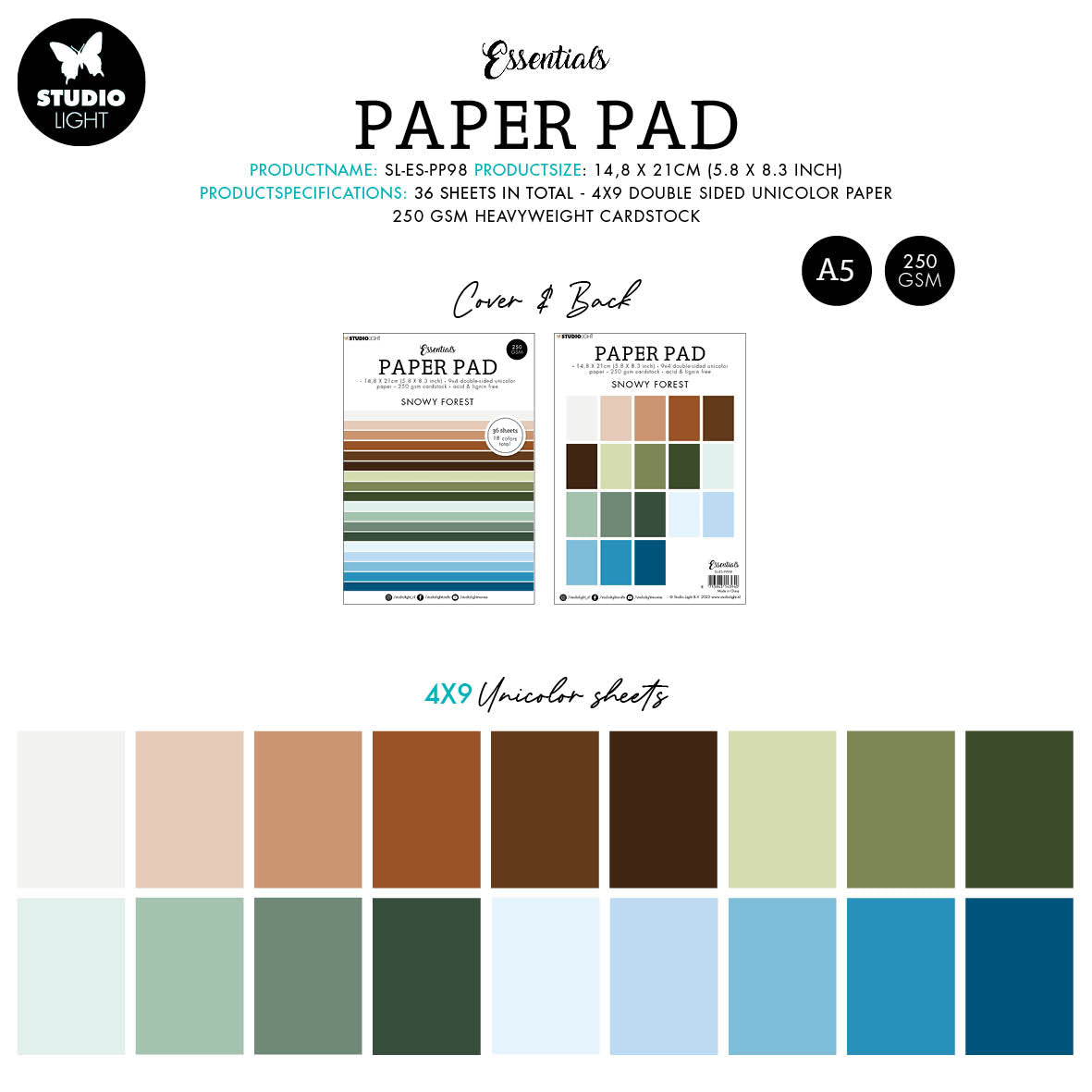 SL Paper Pad Unicolor Paper Snowy Forest Essentials 210x148x9mm 8 PC nr.98
