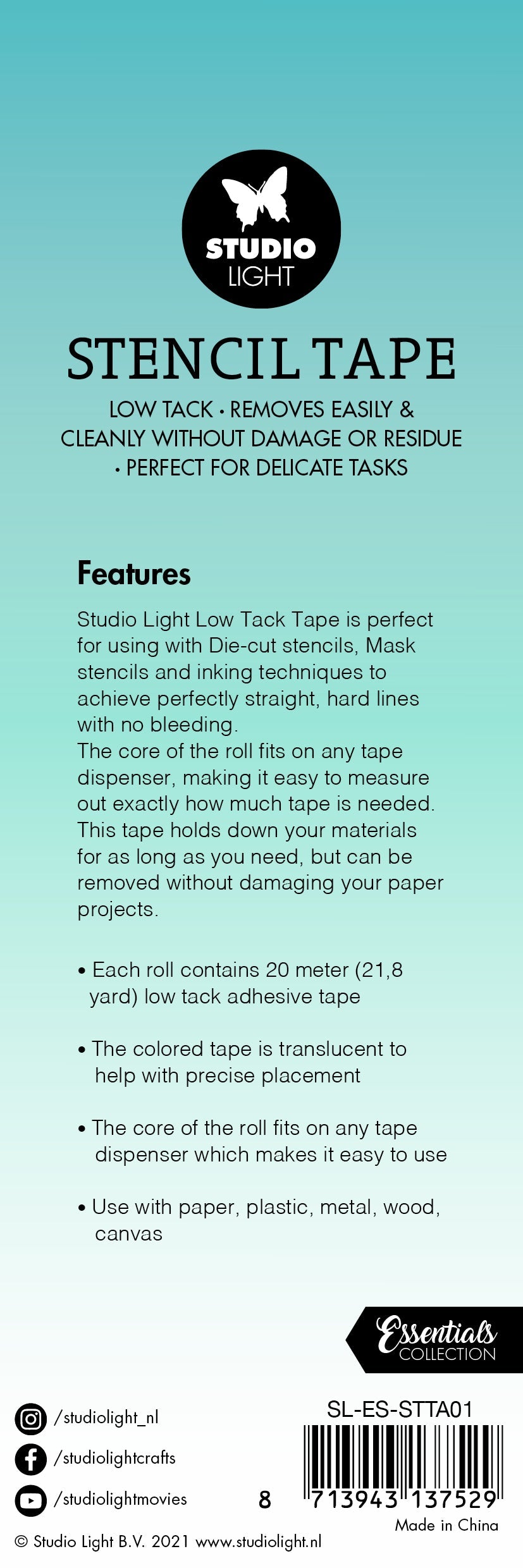 SL Stencil Tape Low Tack 15mm Wide 3 PCS Essential Tools 40x40x15mm 20 Mt nr.01