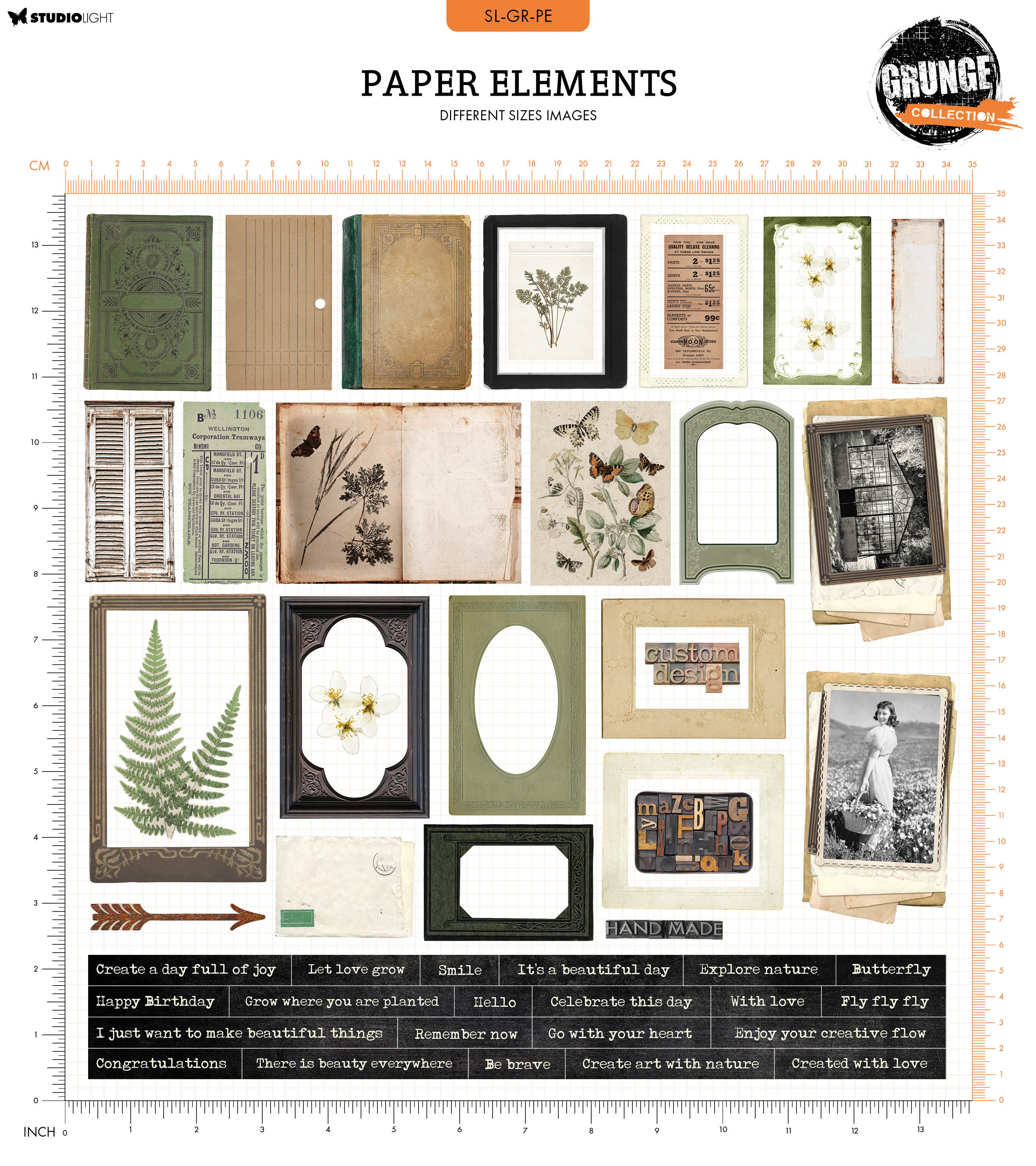 SL Paper Elements Frames & Texts Grunge Collection 52 PC