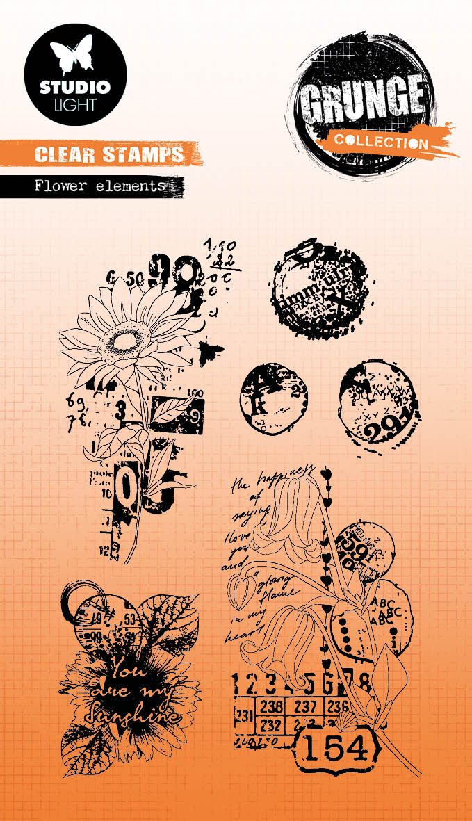 SL Clear Stamp Flower Elements Grunge Collection 89x132x3mm 6 PC nr.452