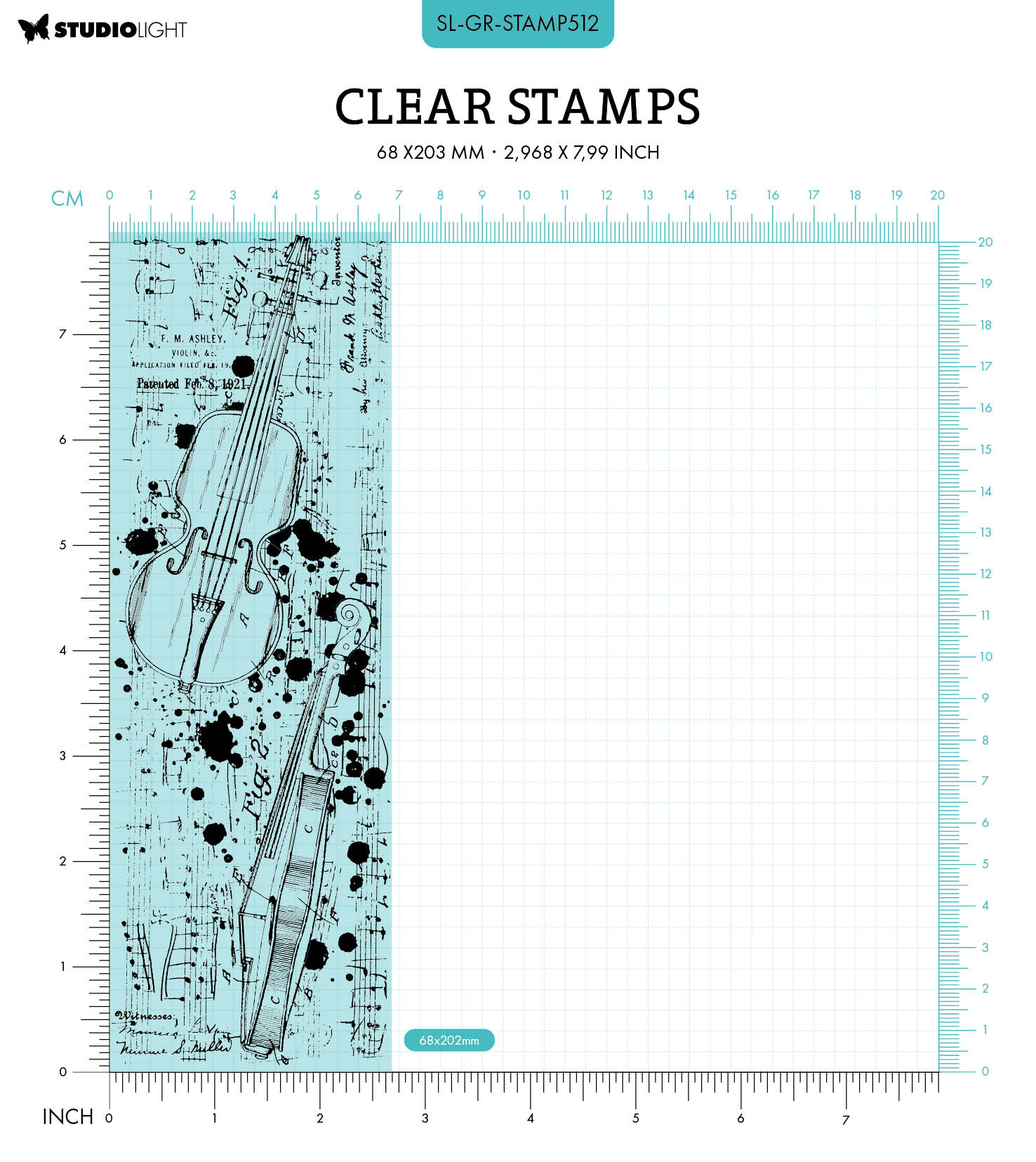 SL Clear Stamps Violin Invention Grunge Collection 68x202x3mm 1 PC nr.512