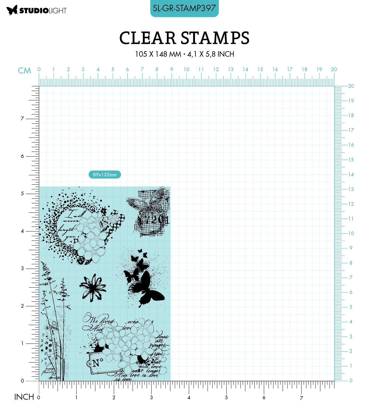 SL Clear Stamp Flowers And Butterfly Grunge Collection 89x132x3mm 6 PC nr.397