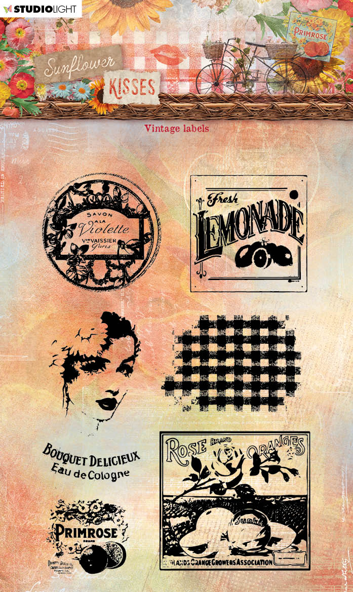 SL Clear Stamp Vintage Labels Sunflower Kisses 90x134x3mm 7 PC nr.440