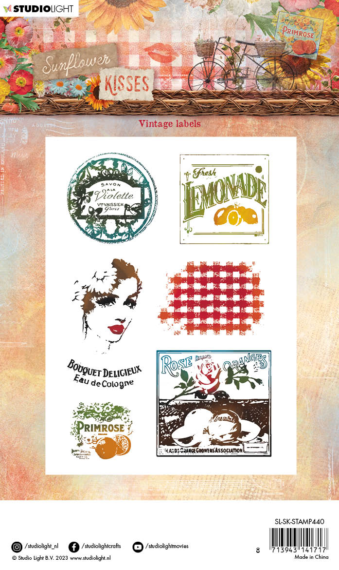 SL Clear Stamp Vintage Labels Sunflower Kisses 90x134x3mm 7 PC nr.440