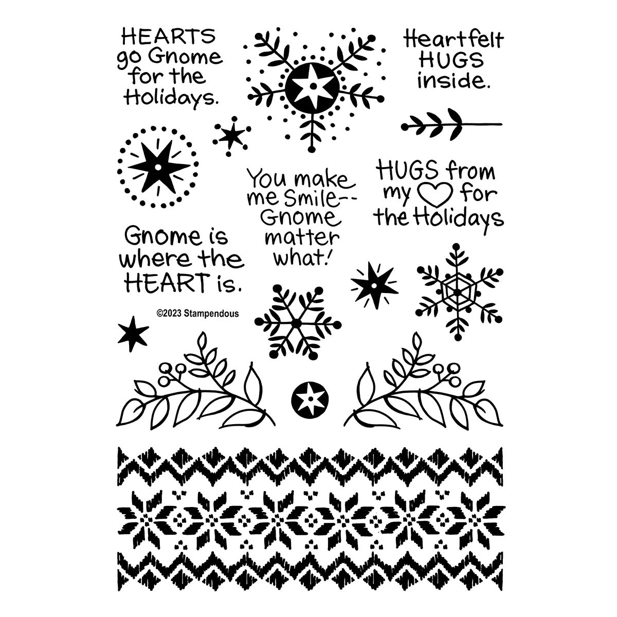 Gnome Hugs Sentiments Clear Stamp Set from the Holiday Hugs Collection by Stampendous