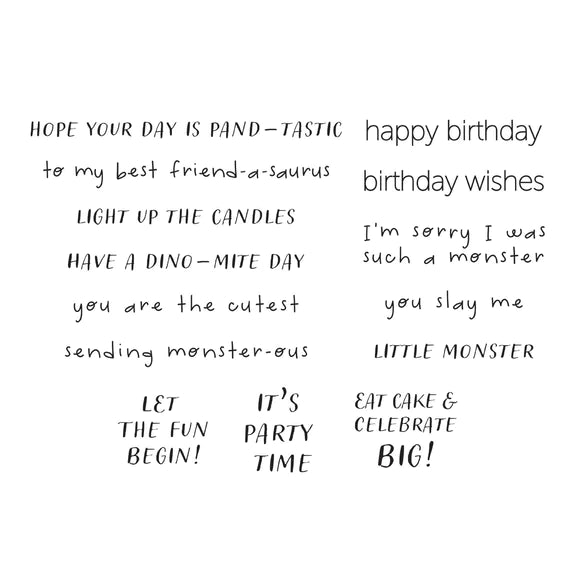 Monster Birthday Sentiments Clear Stamp Set from the Monster Birthday Collection