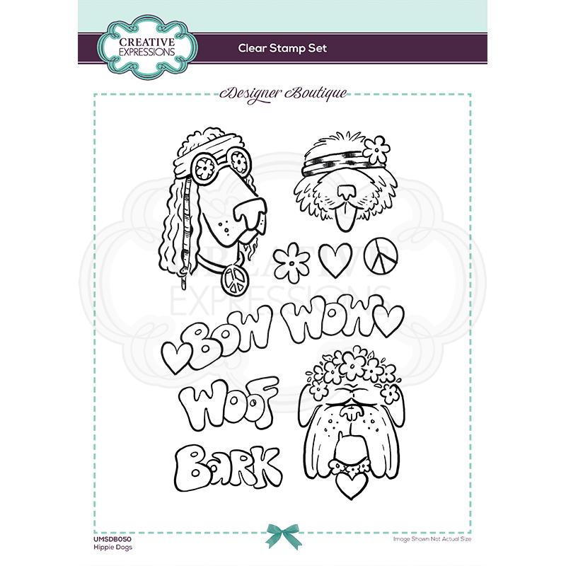 Creative Expressions Designer Boutique Collection Hippie Dogs A5 Clear Stamp