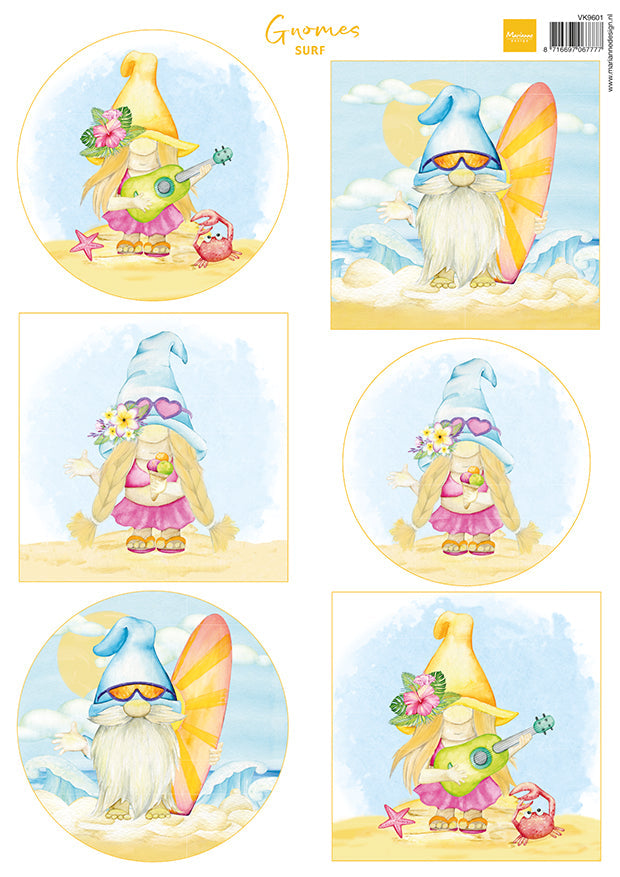 Marianne Design A4 Cutting Sheet - Gnomes On The Beach - Surf