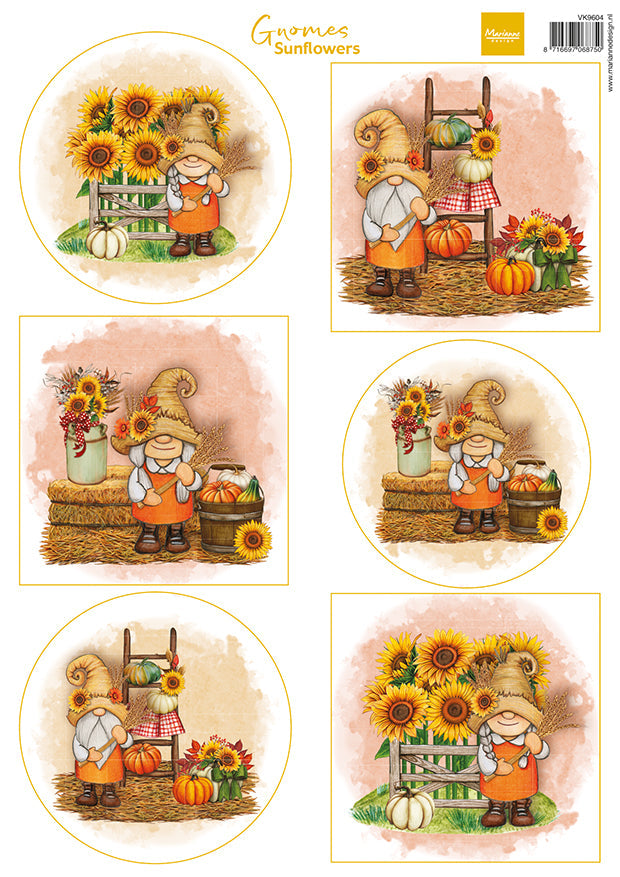 Marianne Design A4 Cutting Sheet - Gnomes - Sunflowers