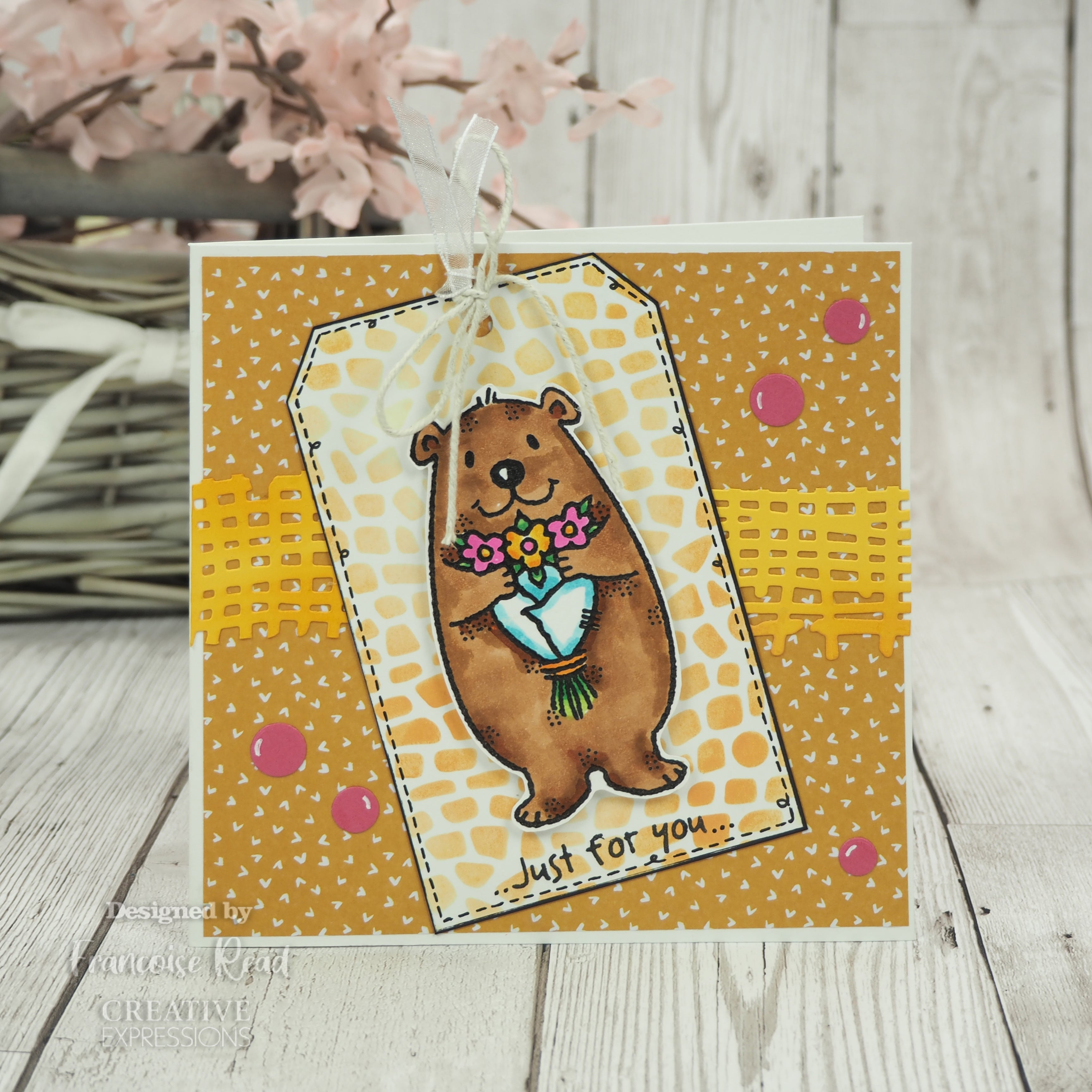 Woodware Clear Singles Flower Bear 3 in x 4 in Stamp