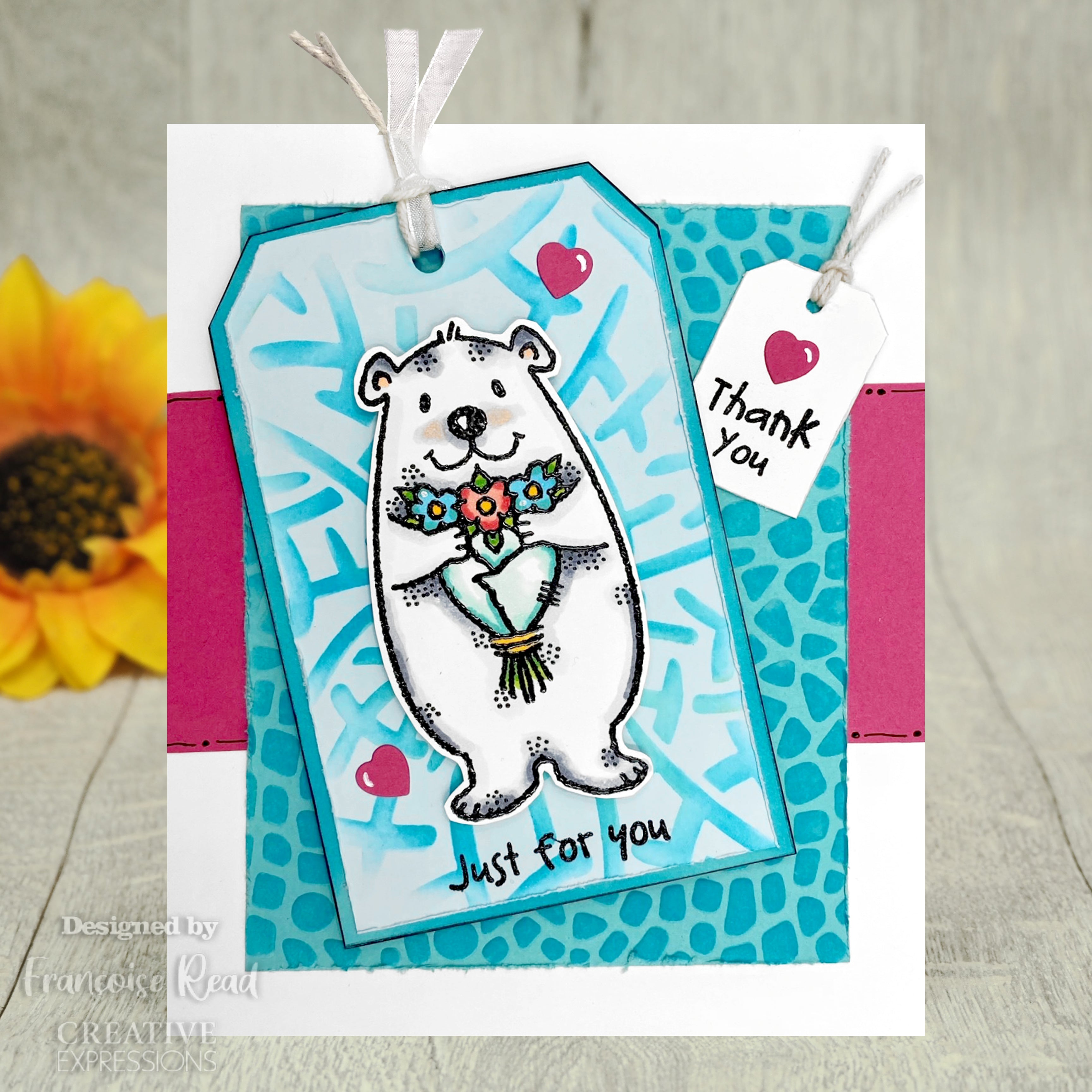 Woodware Clear Singles Flower Bear 3 in x 4 in Stamp