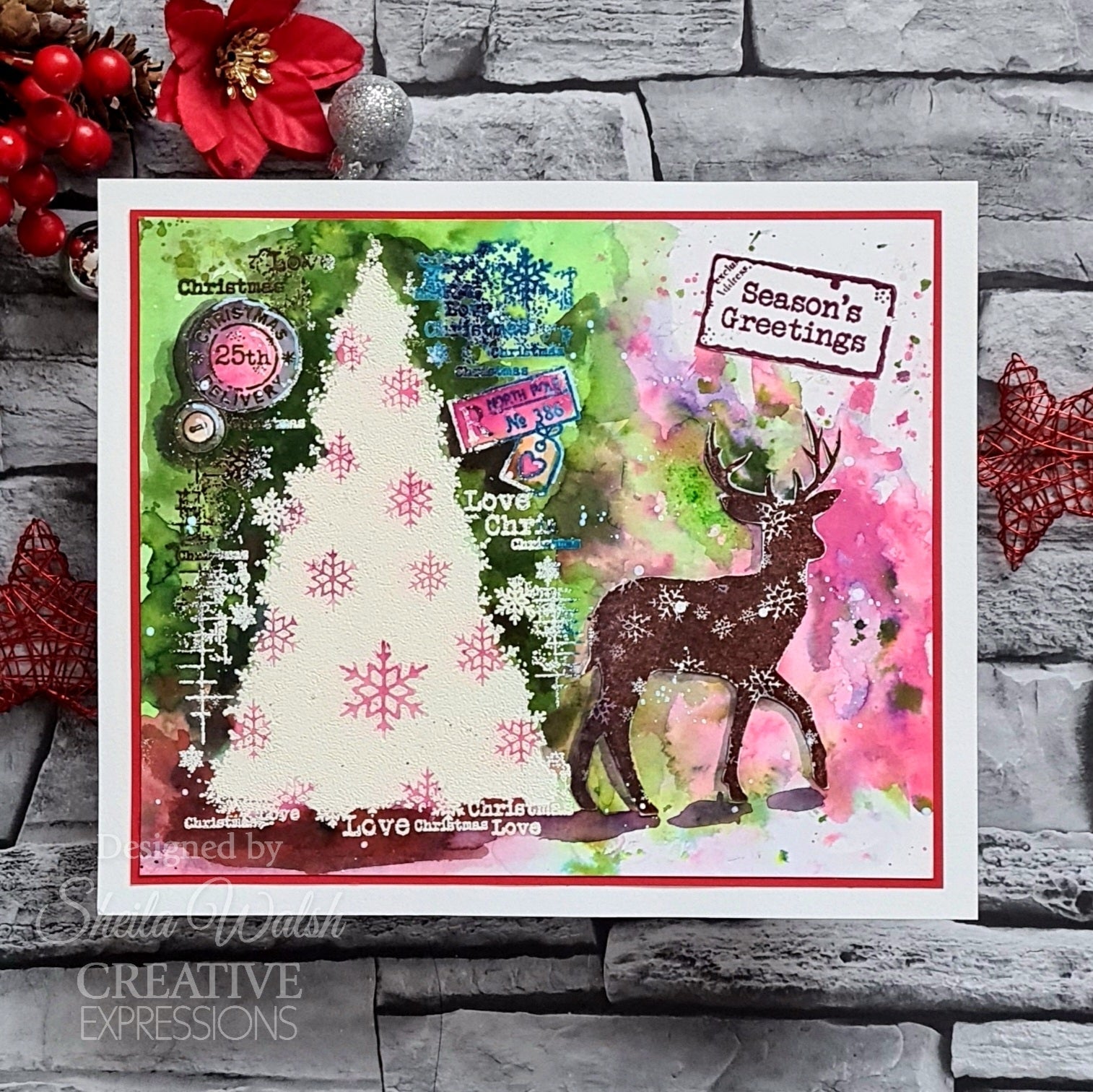 Woodware Clear Singles Snow Frosted Tree 4 in x 6 in Stamp Set